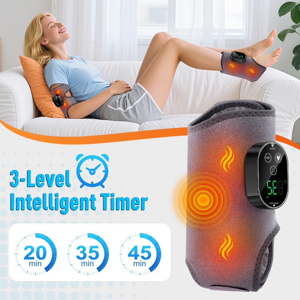3-in-1 Fußmassagegerät Elektrisches Kabellos mit 3 Massage-Modi, 6 Wärmestufen & 3 Timer-Einstellungen - Tragbar für Knöchel, Ferse, Fußsohle und Fußrücken (3000mAh Akku) (Schwarz)