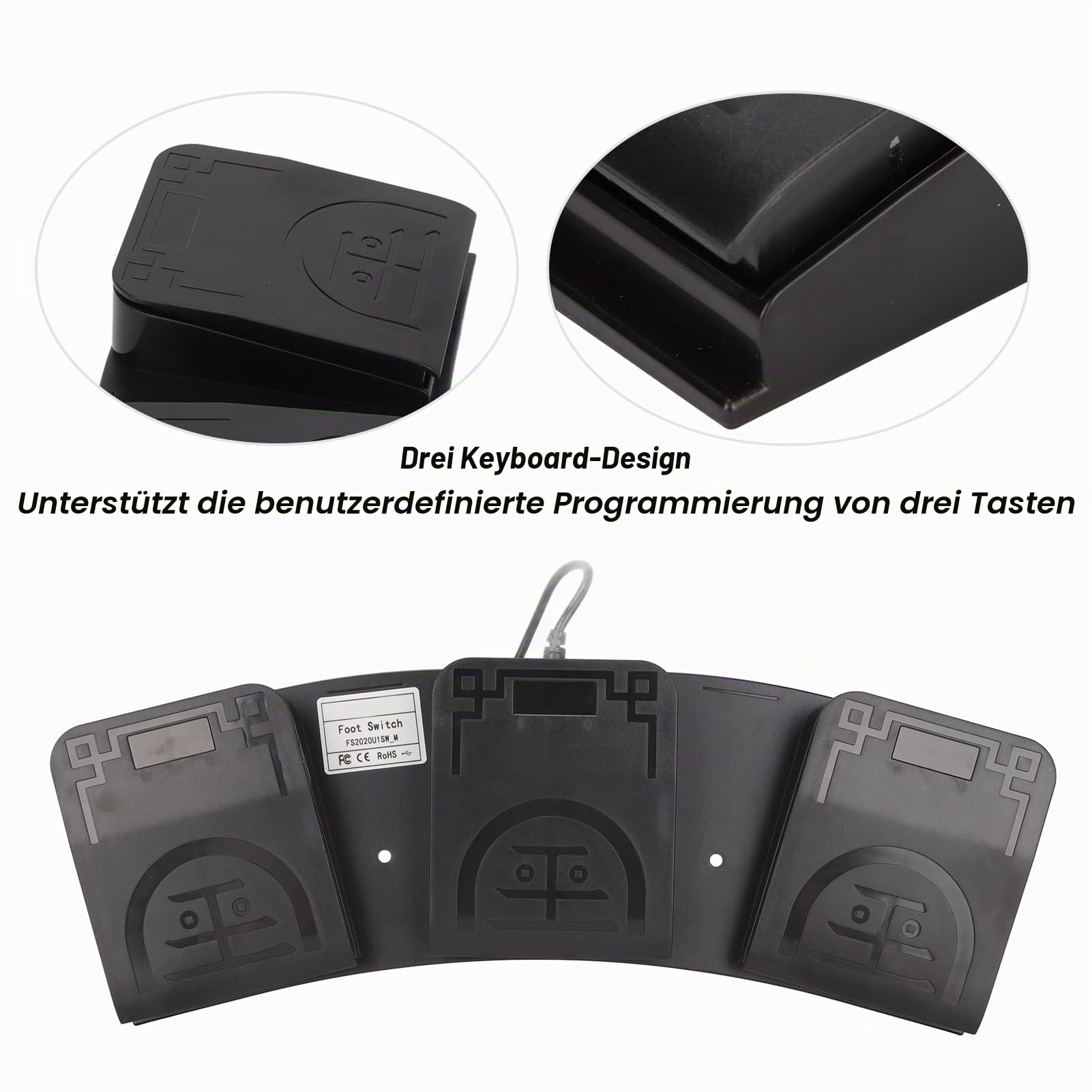 Bewinner USB Fußschalter Aktionsschalterpedal, 3 Tasten MIDI Controller Fußschaltersteuerung Angepasstes Programmierbares Computertastatur Aktionspedal für Videospiel, Tastatur, Maus