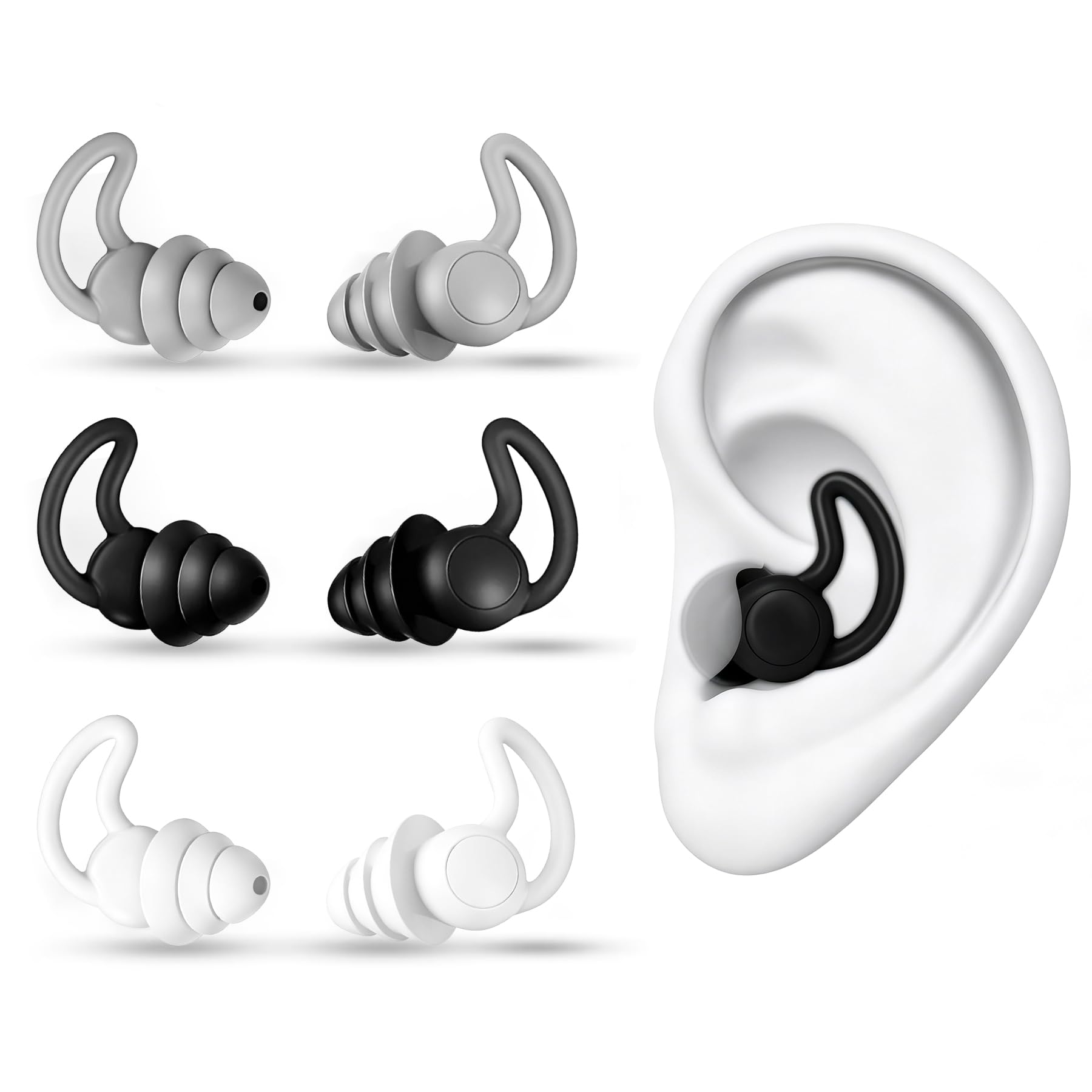 Tappi per le orecchie per adulti e bambini, 3 paia di tappi per le orecchie riutilizzabili in morbido silicone, perfetti per surf, immersioni, piscina, doccia e altri sport acquatici