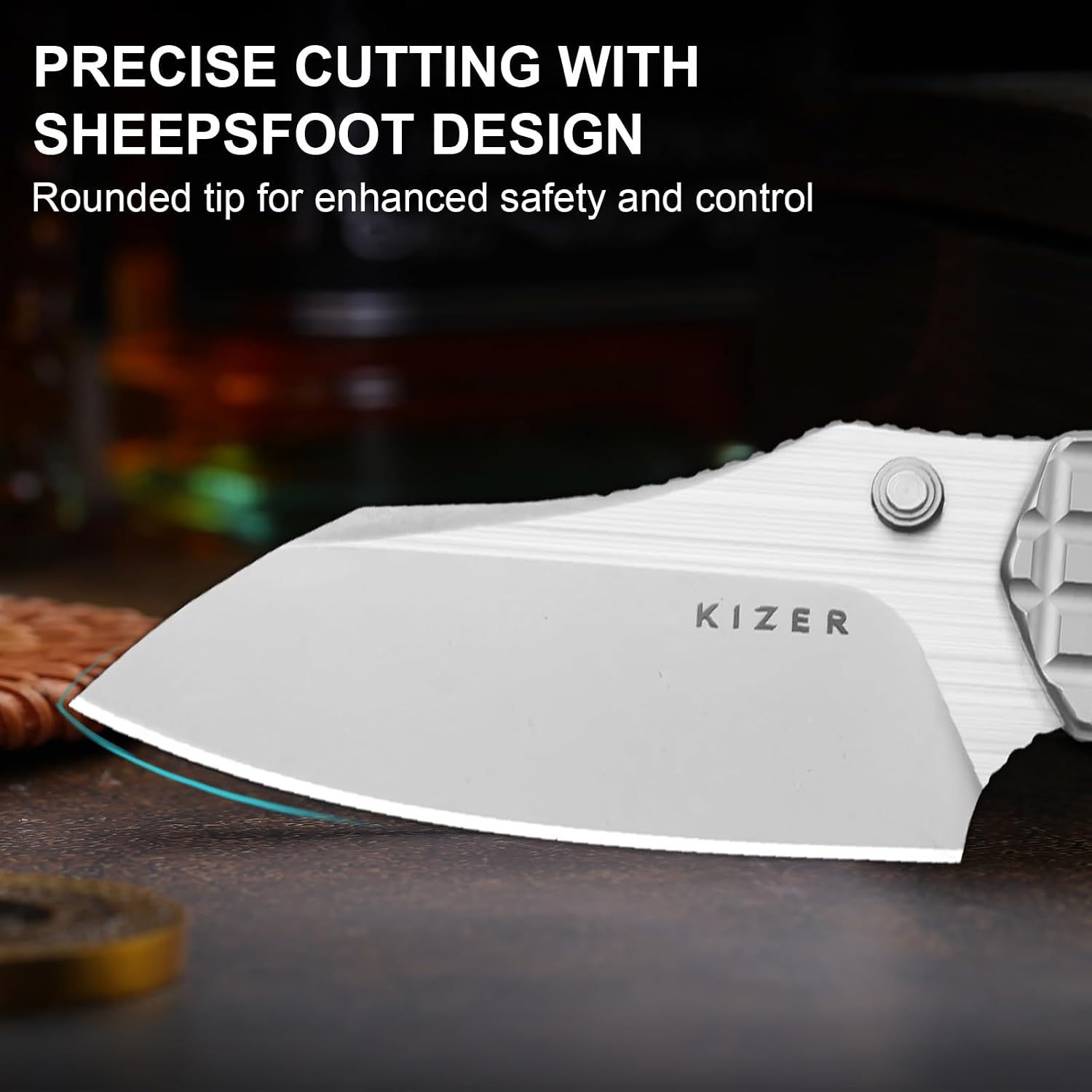 Kizer Mini Bulldog Pocket Knife, 2.5” S45VN Sheepsfoot Blade Folding Knife, Titanium Handle Clutch Lock Small EDC Knife for Men Women Gift, Camping Hunting Knives Ki3672SA2