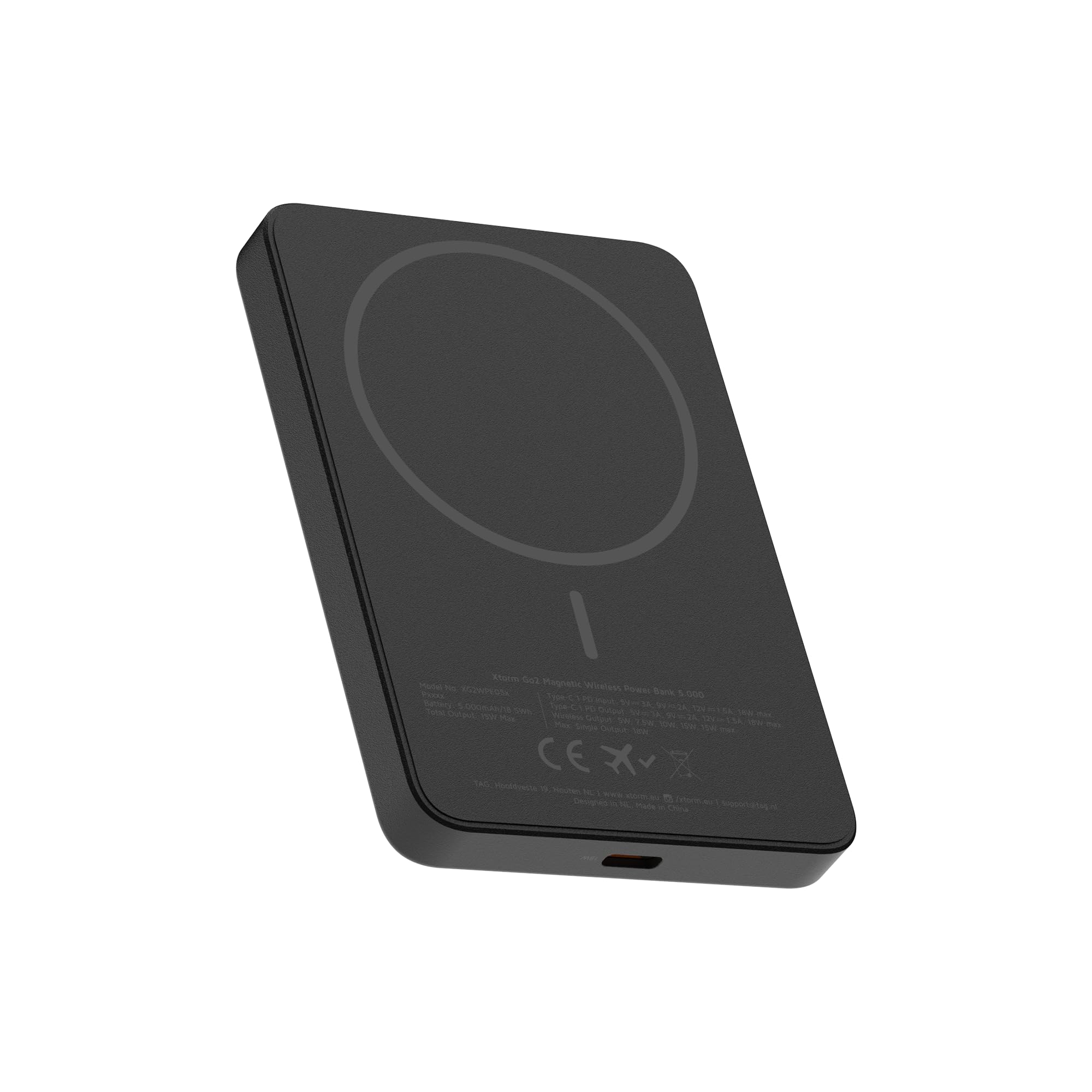 Xtorm Go2 Magnetic Wireless Power Bank 5000 mAh 20 W USB-C PD + ładowanie magnetyczne 15 W, ultra cienkie materiały premium Charcoal Black XG2WP051