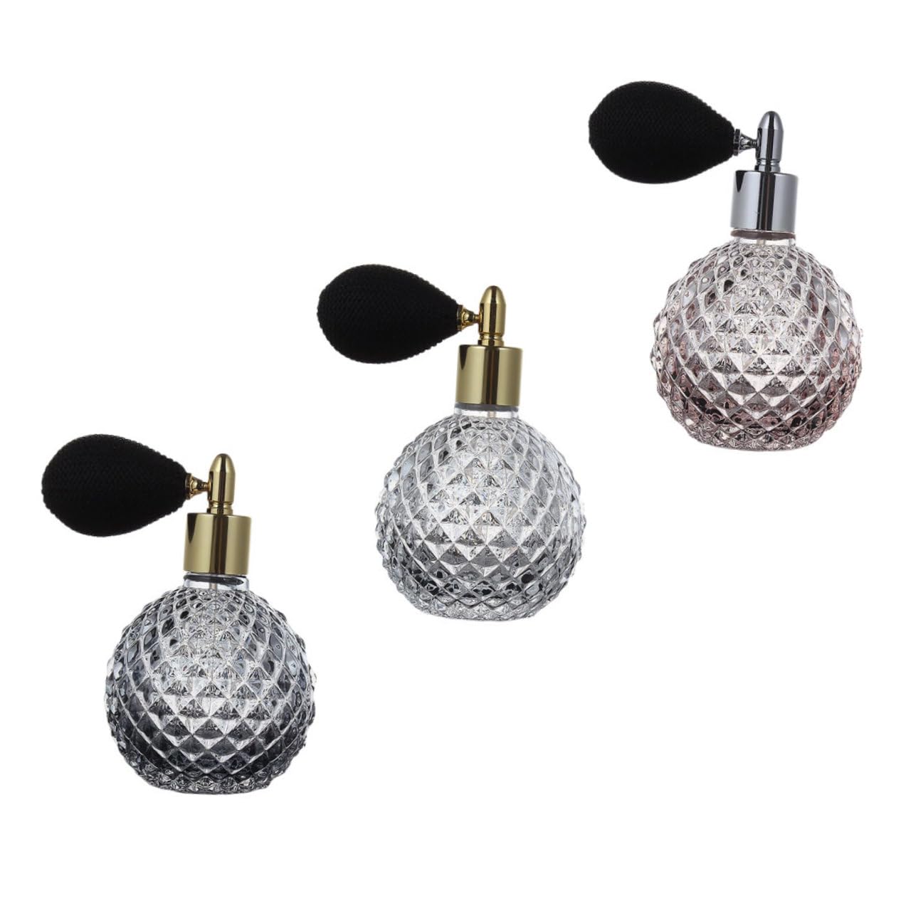 Didiseaon Set da 3 Bottiglie per Profumo Ricaricabili in Vetro Trasparente da 100ml con Spray, Design Vintage Raffinato per Decorare Comodino la Camera da Letto Colore Casuale