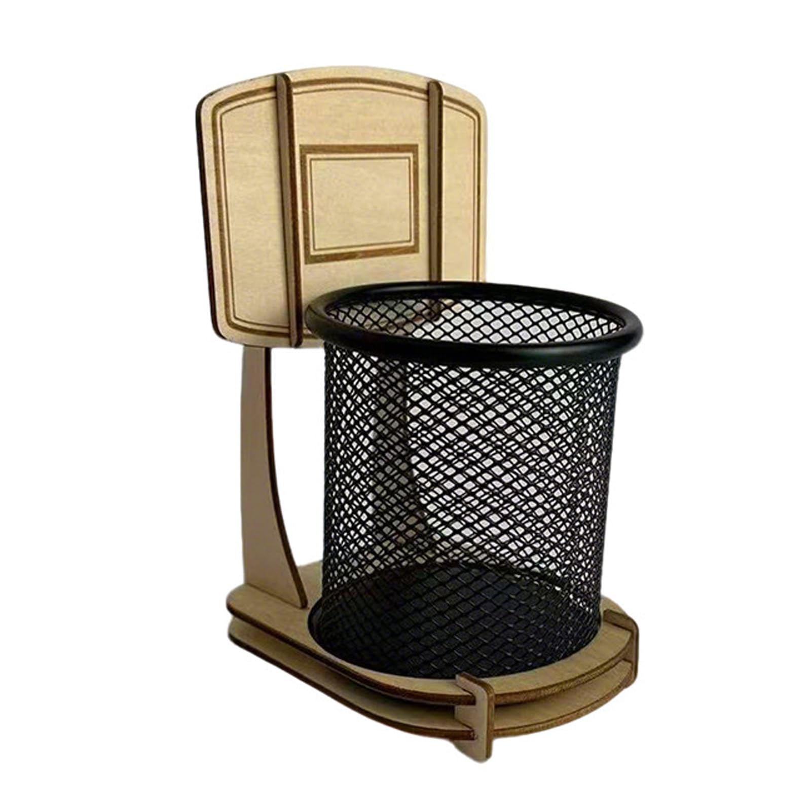 carotoe Bucolic Wood and Metal Basketball Themed Desktop Organizers Stationery Holder Perfect for Pens Note and Offices Supplies Creative Stationery Storage Box