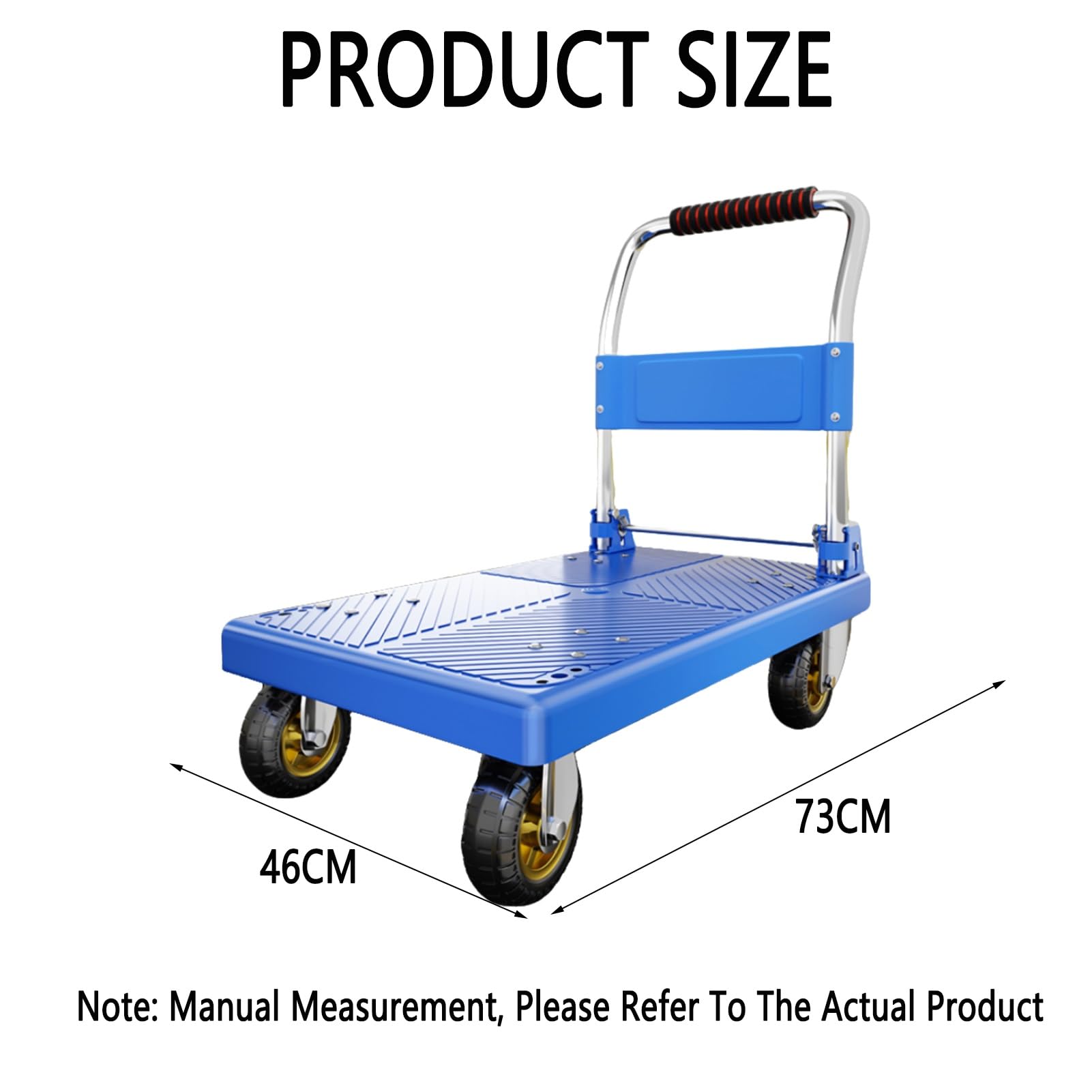 Carro de Plataforma Resistente,Equipado con Ruedas giratorias de Freno y manijas,Carro de Mano Plegable de Plataforma Plana de plástico,Adecuado for supermercados y garajes