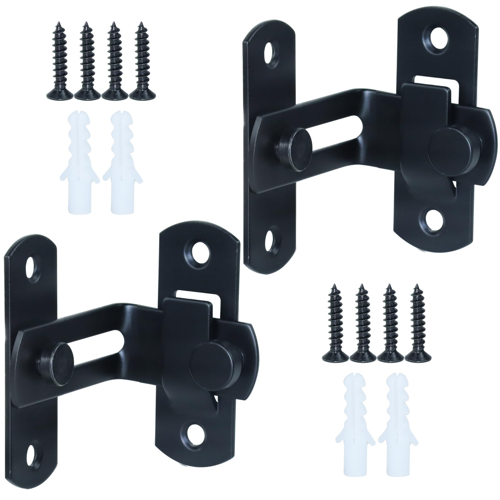 2 Pack 90 Degree Barn Door Latch Lock Flip Latch Door Lock for Barn Sliding Door, Bathroom, Cabinet, Garage, Wooden Fence, Chicken Coop, French Door (Barn Door Lock Size: 2.77" x 1" x 2.1")