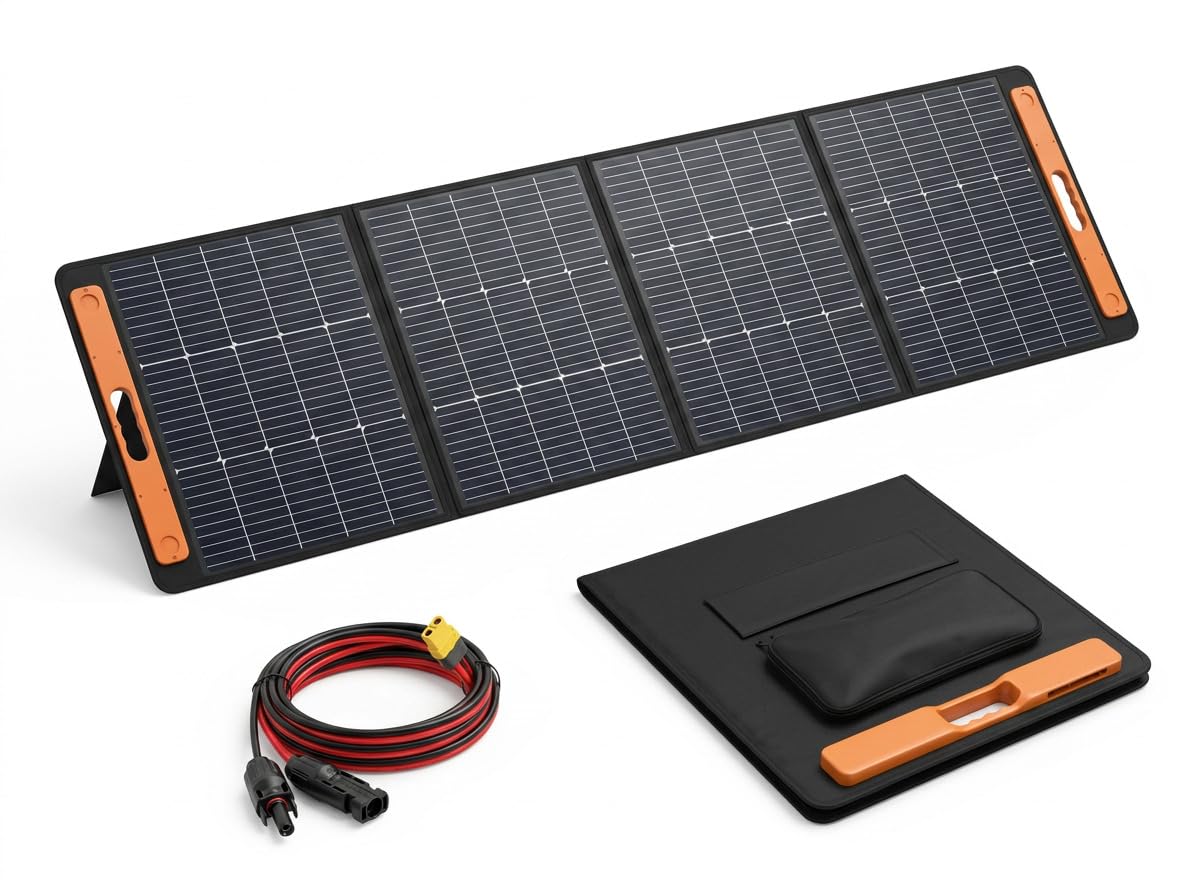 Spark 200W Kit de charge solaire pliable portable avec étui de protection et câble de 5 m pour camping-car, caravane, camping, voiture, van, bateau, yacht Système 12 V
