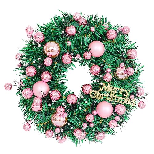 Couronne de Noël artificielle pour porte d'entrée, 30 cm, décoration de porte, fenêtre, mur, décoration de fête sur le thème de la maison, boule rose