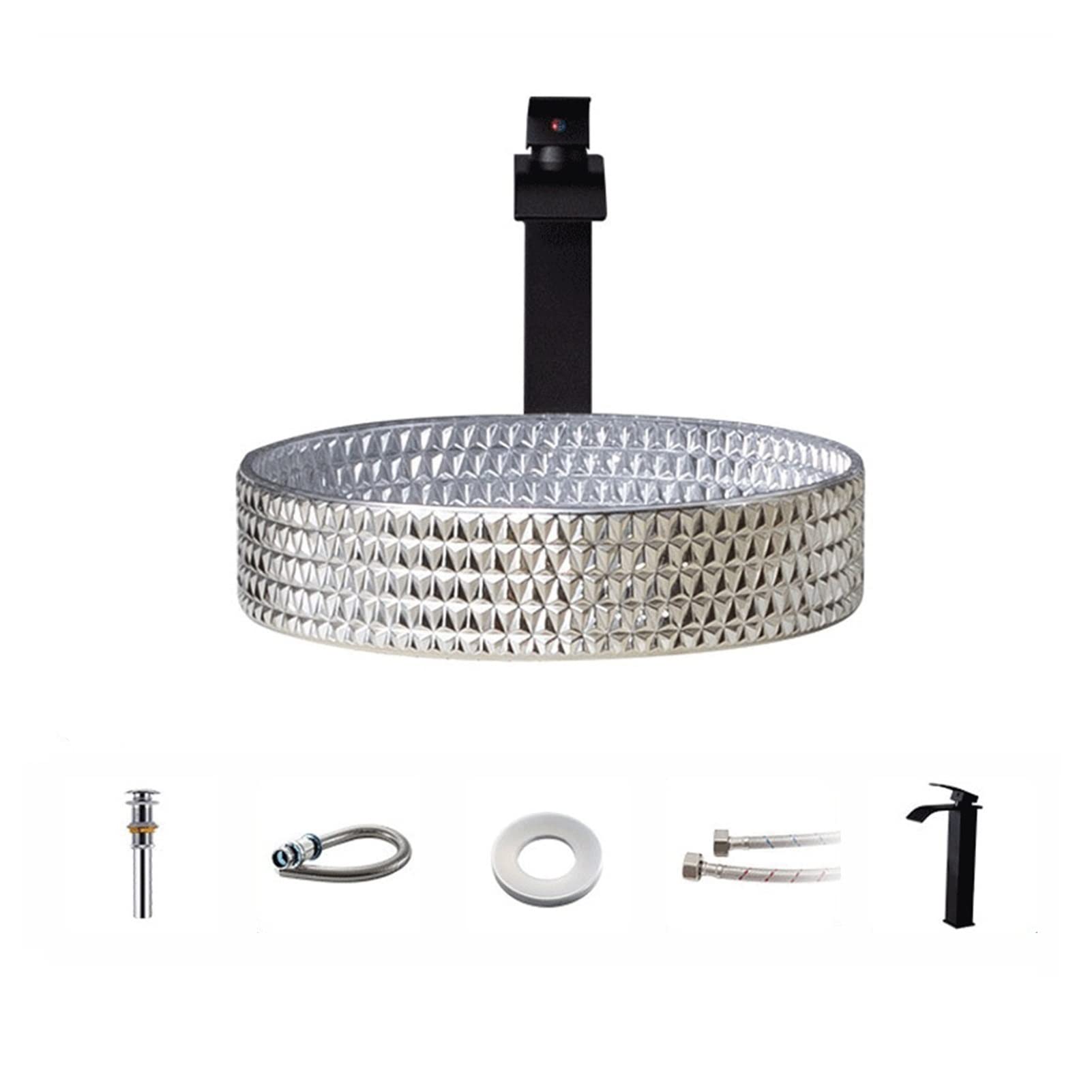 Sjdopulse B Countertop Washbasin, Countertop Washbasin, Electroplating, Die-Casting, Artificial Glass Washbasin, Athroom, Cylindrical Crystal Countertop Washbasin, Wiping Asin, Set Drain Accessories