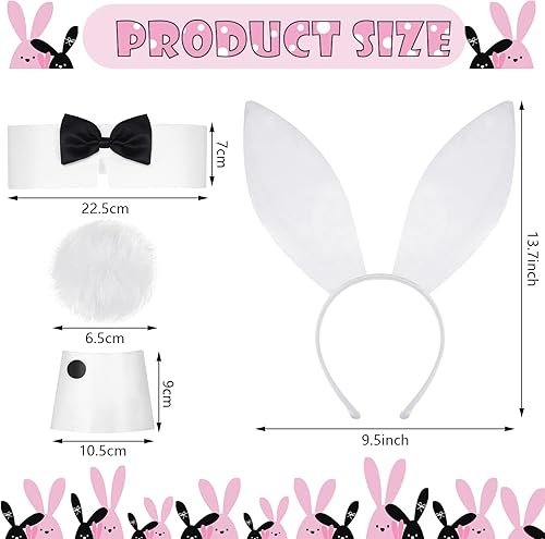 Miniatura 4 de WILLBOND 10 unidades de disfraz de conejo para mujer, diadema de orejas de conejo, collar de conejo, corbatín con puños, cola de Halloween, cosplay