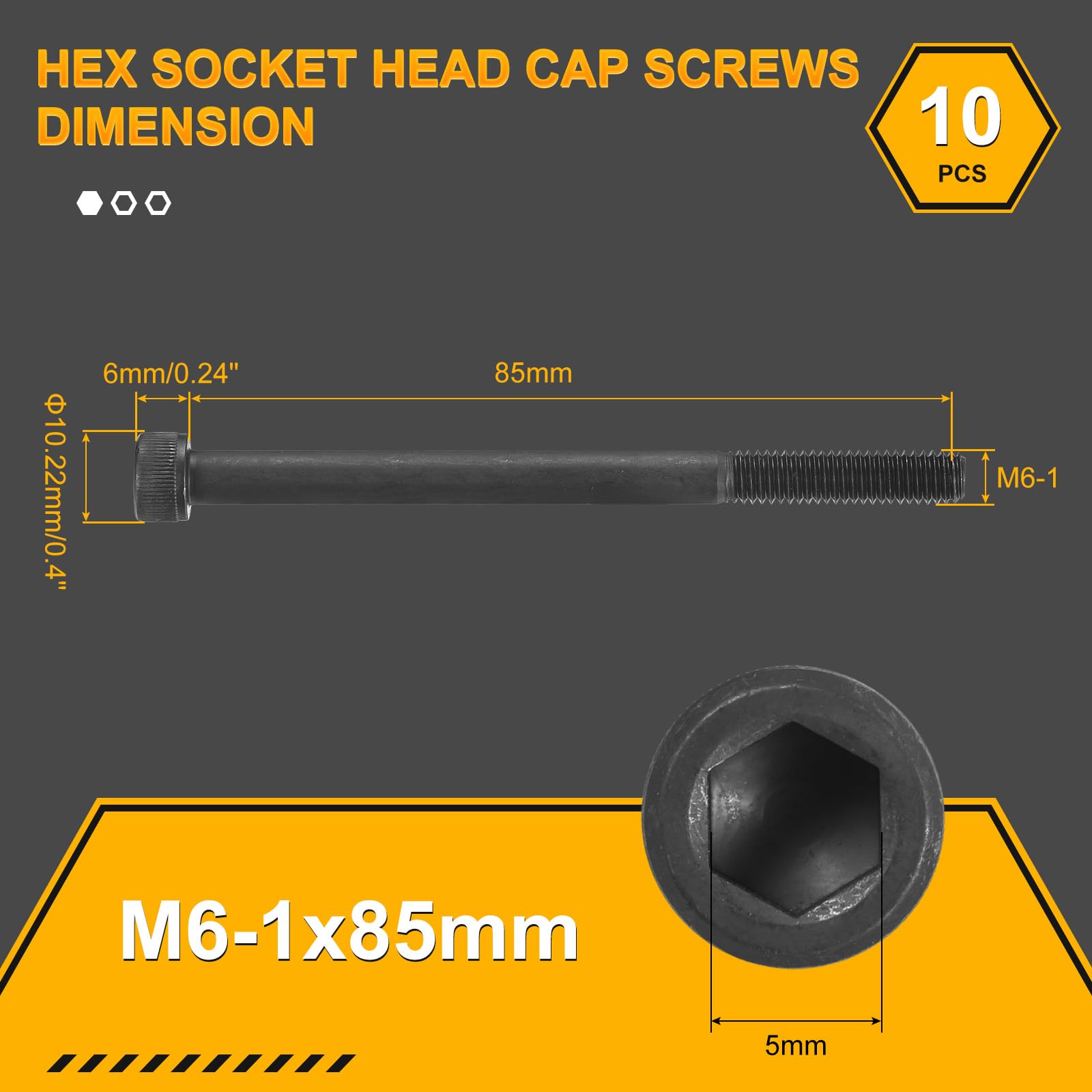 DTGN M6-1x85 Socket Head Cap Screws Bolts, 10Pack, Good for Road Bicycle Mountain Bike, Auto, Motorcycle - Image 2