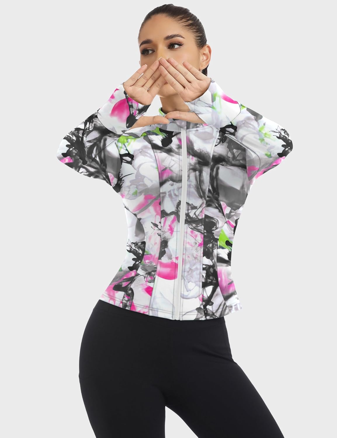 Loovoo Women's Workout Jacket Lightweight Zip Up Athletic Jackets Cropped Slim Fit Running Yoga Tops with Pockets - Image 4