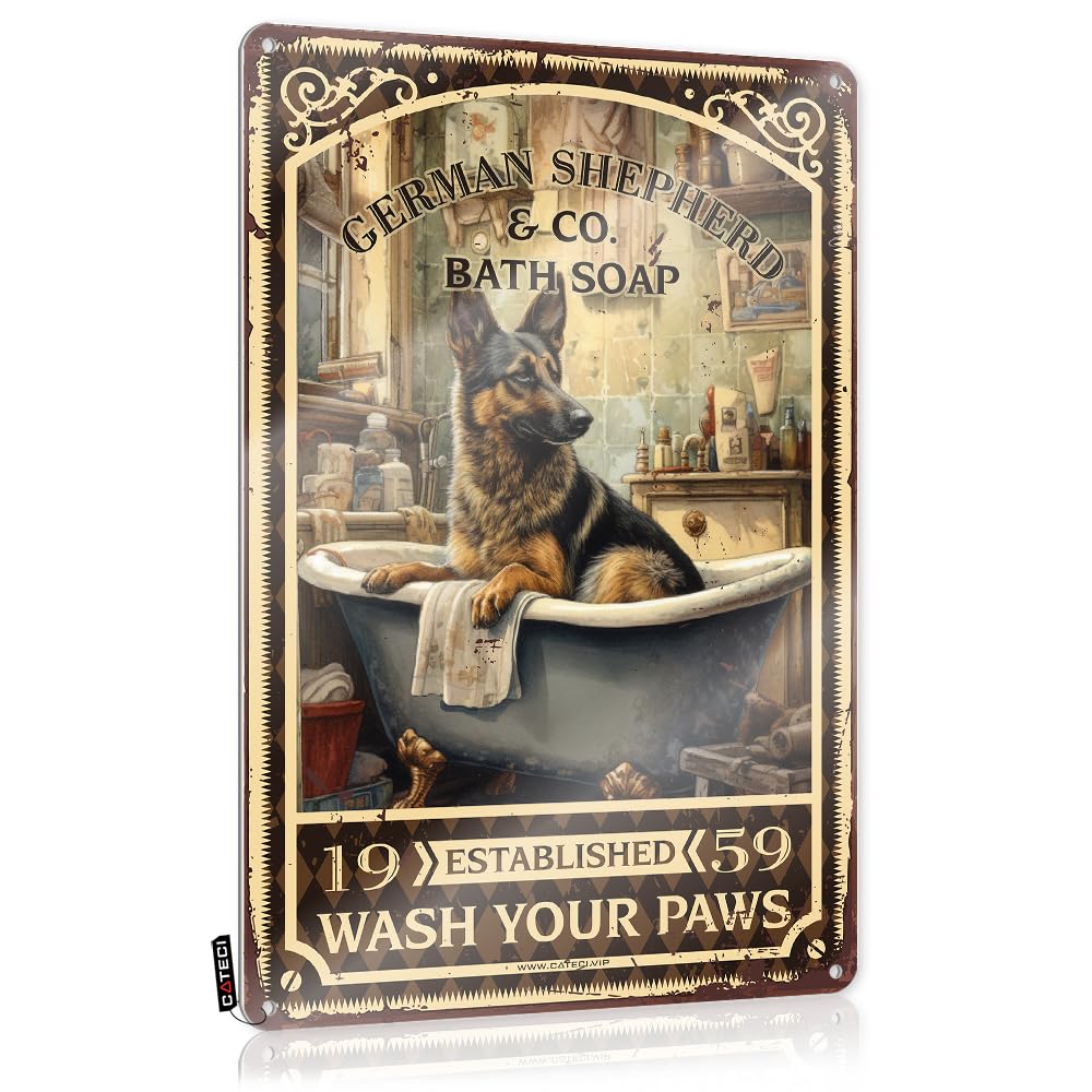 MWFKKADDB Bro Cave Sign German Shepherd Bath Soap Wash Your Paws Tin Sign Small Wall Decor70S Decorfunky Home Decormens Bathroom Decor Bbq Signs Outdoor Bar Signs For Home Bar Funny(30X40CM)