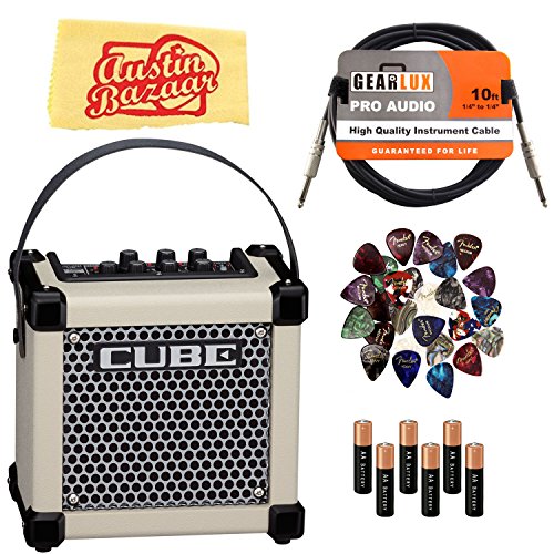 Roland Micro Cube GX Battery-Powered Guitar Amplifier - White Bundle with Instrument Cable