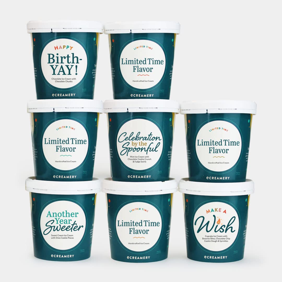 Ultimate Birthday Ice Cream Gift Box - 8 Pack of eCreamery Premium Handcrafted Ice Cream Shipped Right to Their Door - For Him or Her or Kids