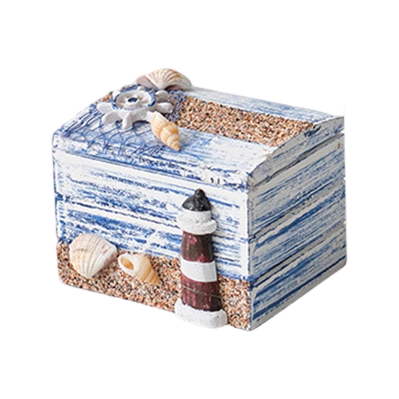 Glifora Coastal Wooden Trinket Box - Handcrafted Nautical Jewelry Box with Starfish and Shells, Rustic Decorative Storage Box for Beach Home Decor