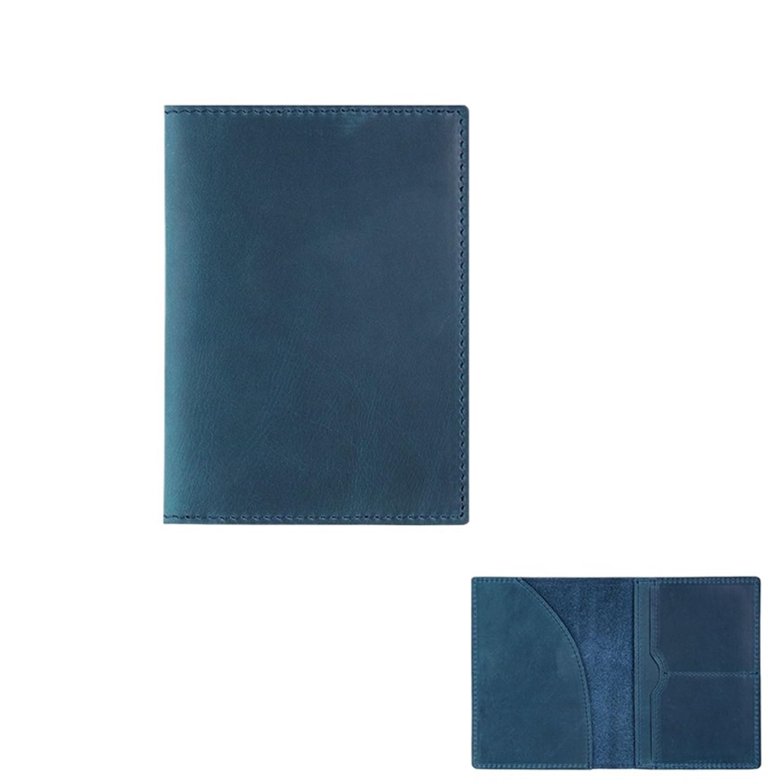 porta passaporto Portafoglio for passaporto in vera pelle for uomo e donna - Custodia da viaggio vintage in di vacchetta con blocco slot for carte(Blue)