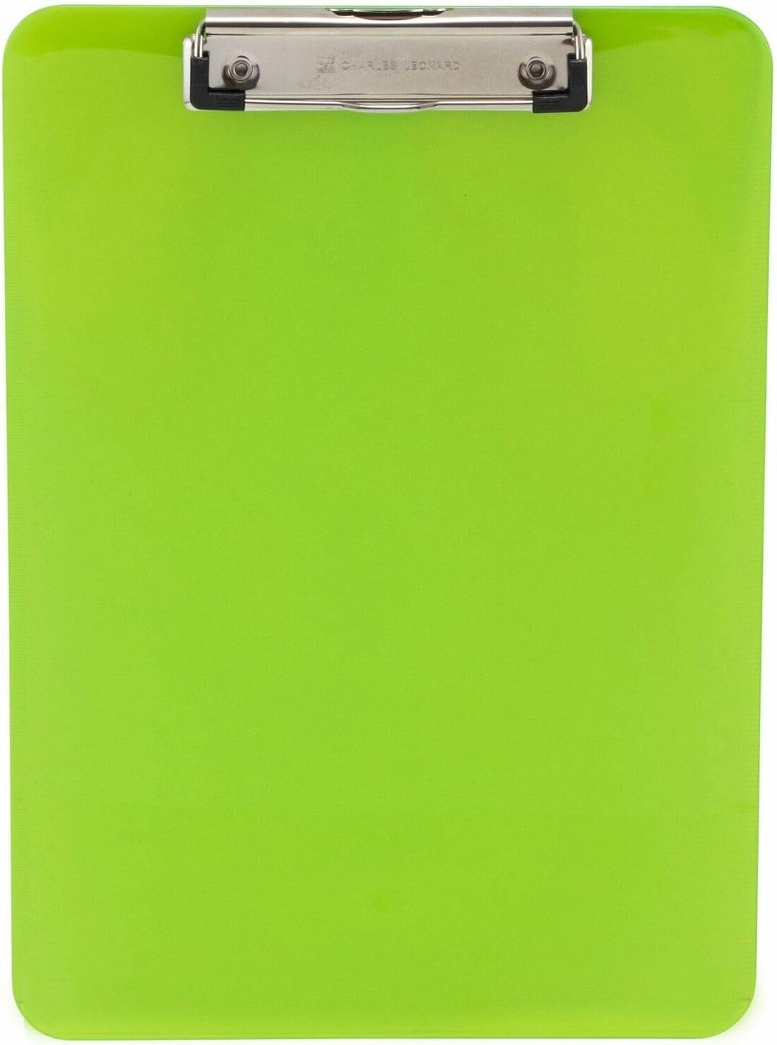 Charles Leonard Transparent Plastic Clipboard with Low Profile Clip and Pull Out Hook, Letter Size, Neon Green, 1 Each (89725)