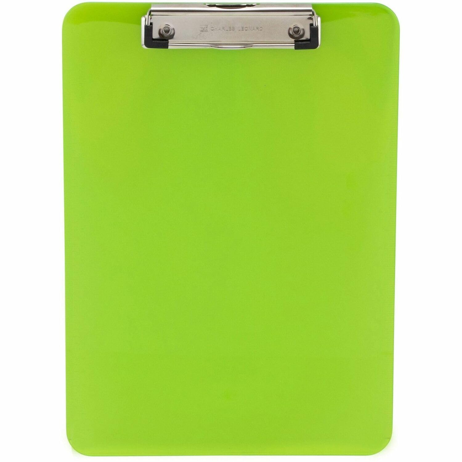 Charles Leonard Transparent Plastic Clipboard with Low Profile Clip and Pull Out Hook, Letter Size, Neon Green, 1 Each (89725)