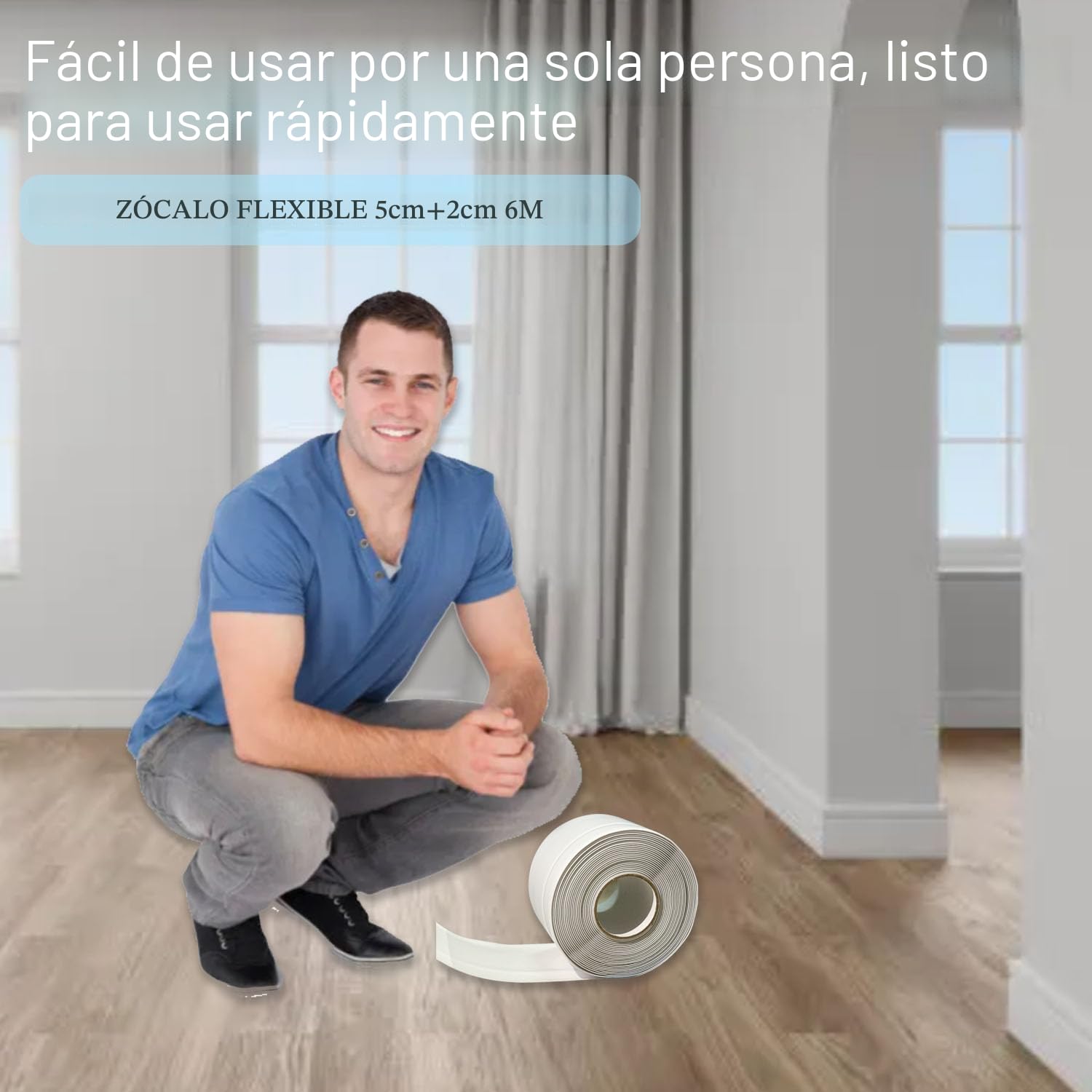 Rodapiés Autoadhesivo Flexible, 6M 50 x 20mm Perfil PVC, Rodapie de Acabado Rodapiés Flexible Cinta Autoadhesiva para Cocina y Baño Blanco