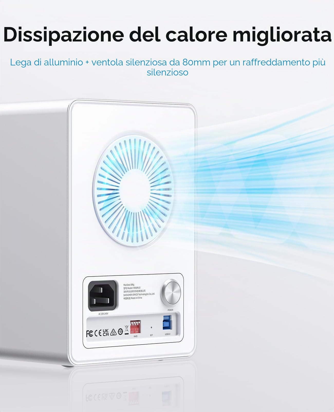 ORICO Enclosure RAID 5 Alloggiamenti per Dischi Rigidi HDD/SSD SATA da 2,5/3,5 Pollici Fino a 5 x 22 TB, Docking Station USB 3.0 in Alluminio per Dischi Rigidi, Supporta RAID 0/1/5/10/PM (9958RU3)