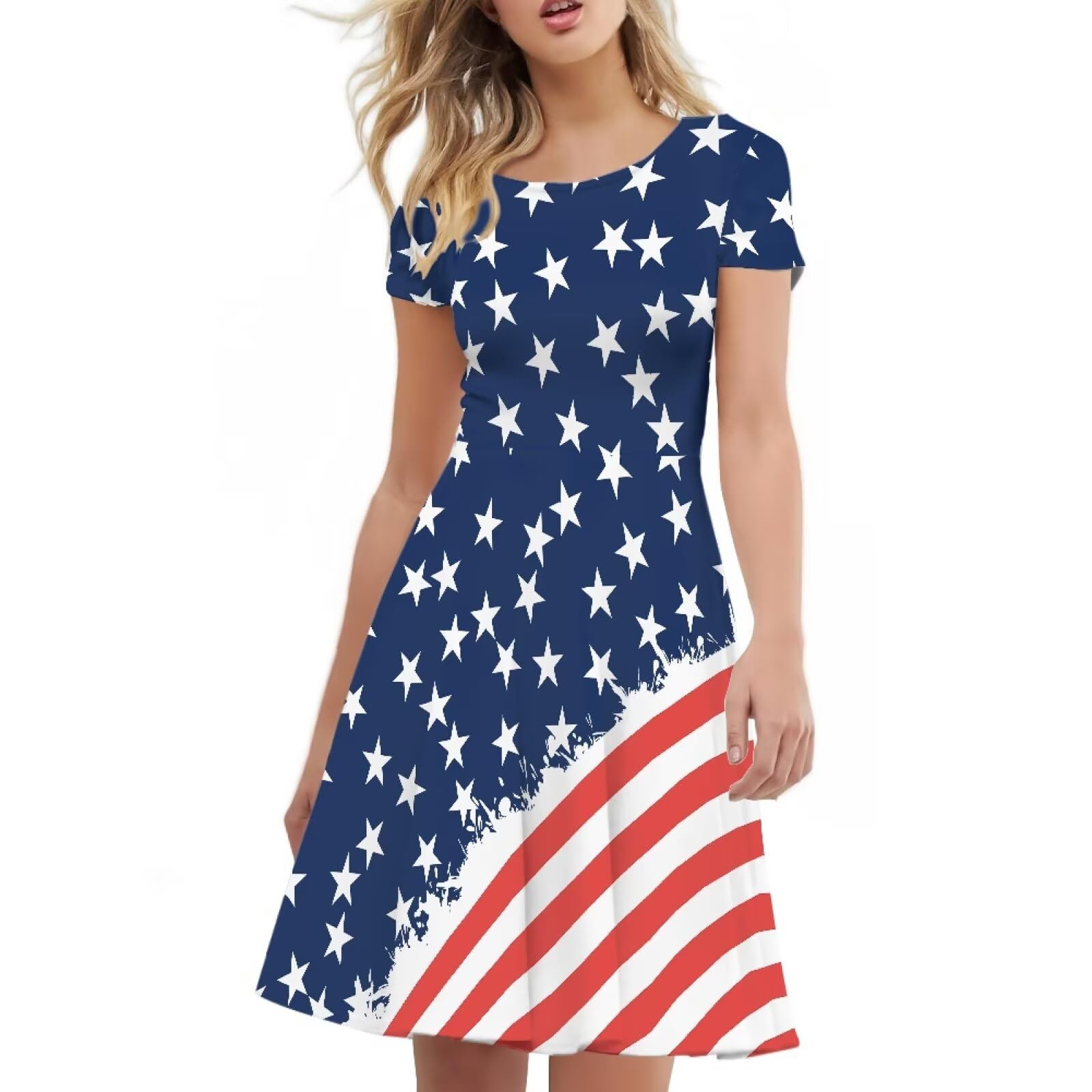 Biyejit Women's Summer Casual Short Sleeve T-Shirt Swing Dress Crew Neck Plus Size S-4XL