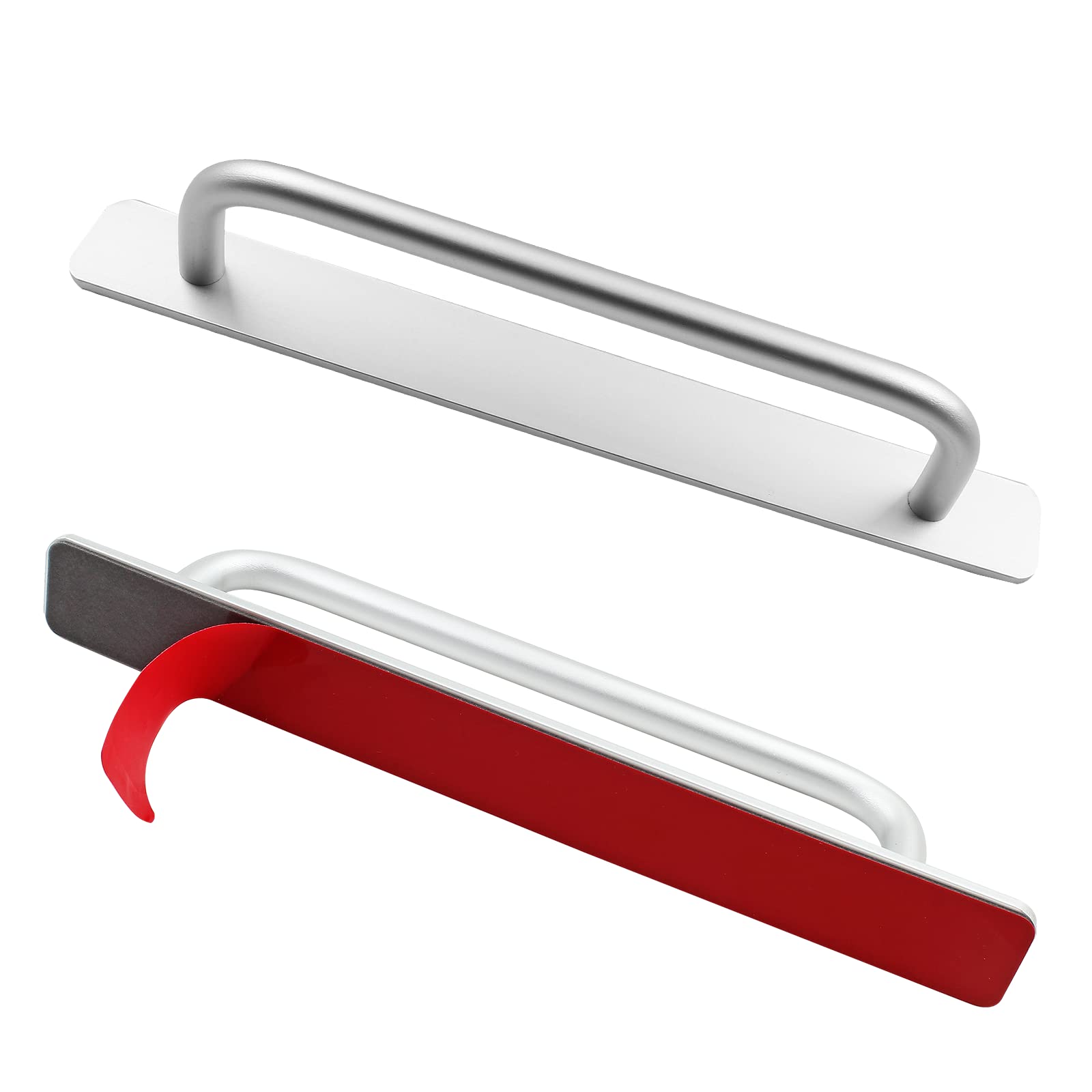 Litoexpe 2 Pcs Self-Stick Instant Cabinet Drawer Handles Pulls, Silver Aluminum Alloy Cabinet Pulls for Kitchen Cabinet Drawer Window Sliding Closet, with Adhesive(8.35 Inch/ 212mm)