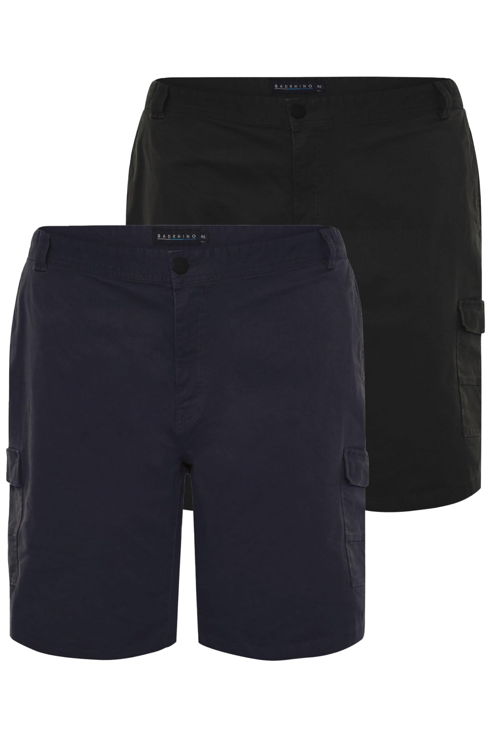 Badrhino Men's Navy Big & Tall 2 Pack Black & Blue Stretch Cargo Shorts - Plus Size Curve