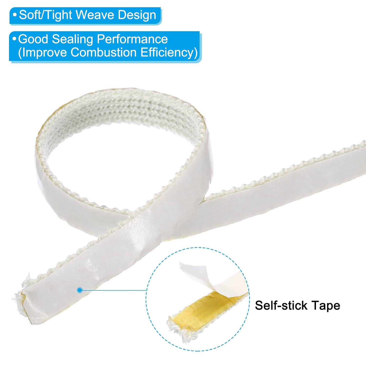 High-Temperature Resistant Fiberglass Wood Stove Gasket - Self-Adhesive Seal Rope for Fireplace Door - White, 550℃ Max(5/8inx1/8inx73in)