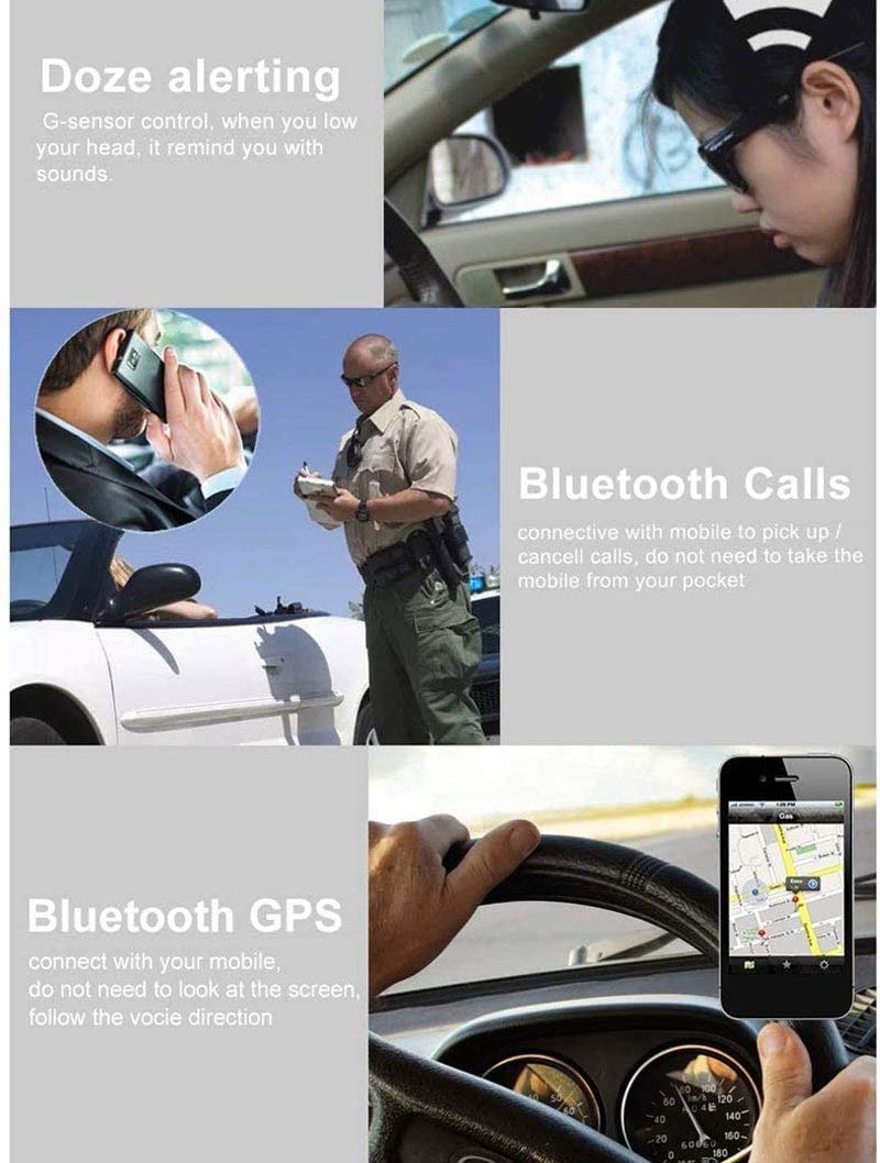 Bicchieri Intelligenti Multifunzione - Occhiali da Sole con Audio Video di 720p HD Videocamera, Nero, con connettività Bluetooth (Color : B)