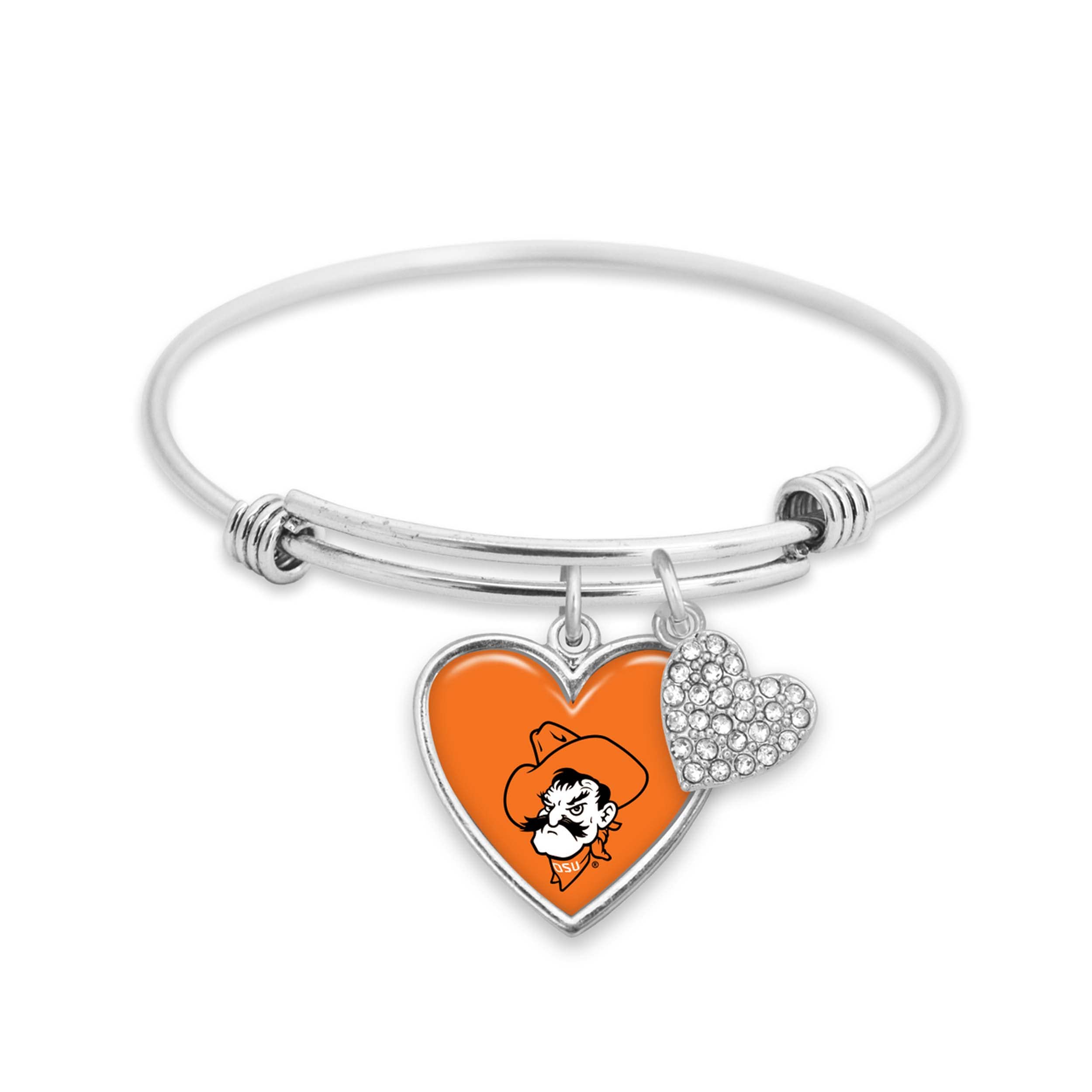 Oklahoma State Amara Crystal Heart Silver Bangle Bracelet Jewelry Gift OSU