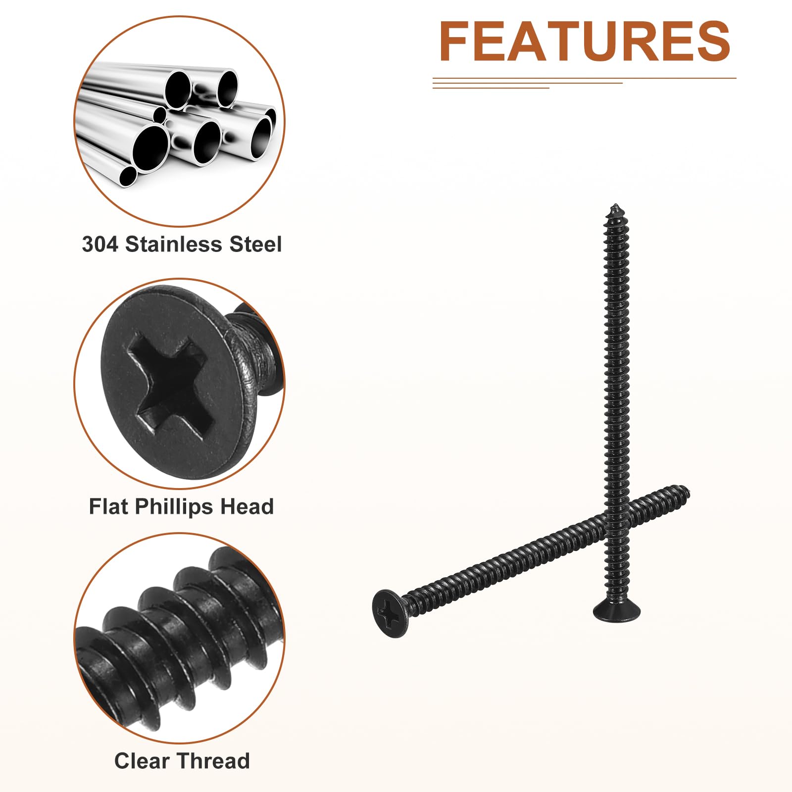DTGN 100Pcs #10x3-1/4" Flat Head Wood Screws, 304 Stainless Steel Phillips Self Tapping Screws - Good for Woodworking Furniture - Black - Image 4