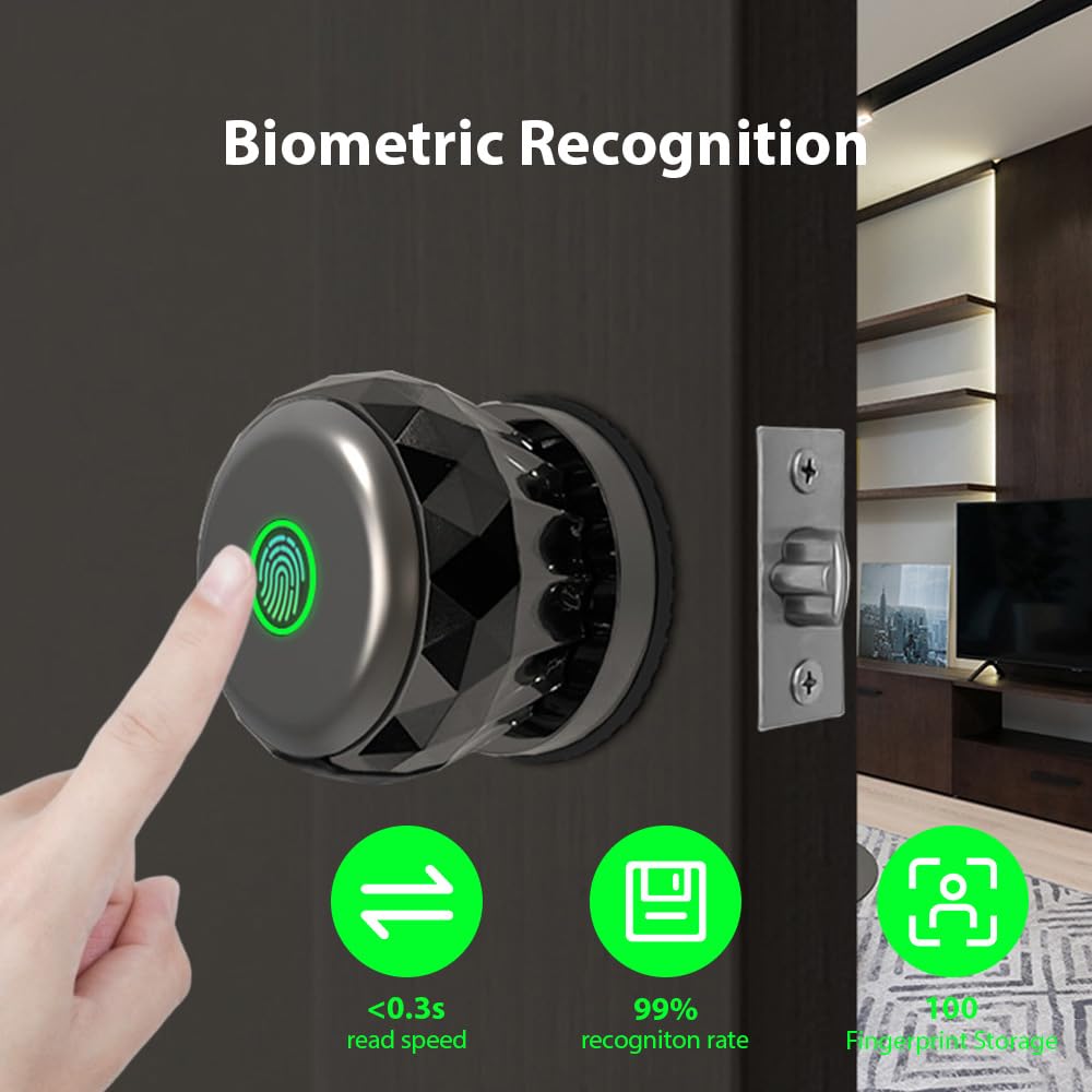 Smart Lock, serratura senza chiave con maniglia per porta con impronte digitali, telecomando tramite app TY, serratura smart 3-in-1 con impronte digitali/chiave/app per 35–55 mm, porta di tipo