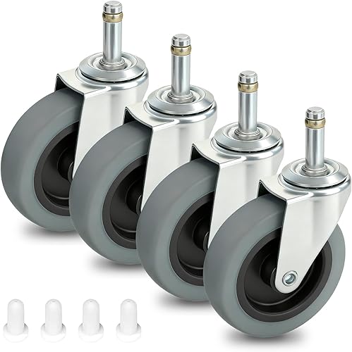 Ruedas giratorias de vástago de 4 pulgadas, ruedas giratorias de goma con vástago de 716 de pulgada, ruedas de alta resistencia de TPR de repuesto