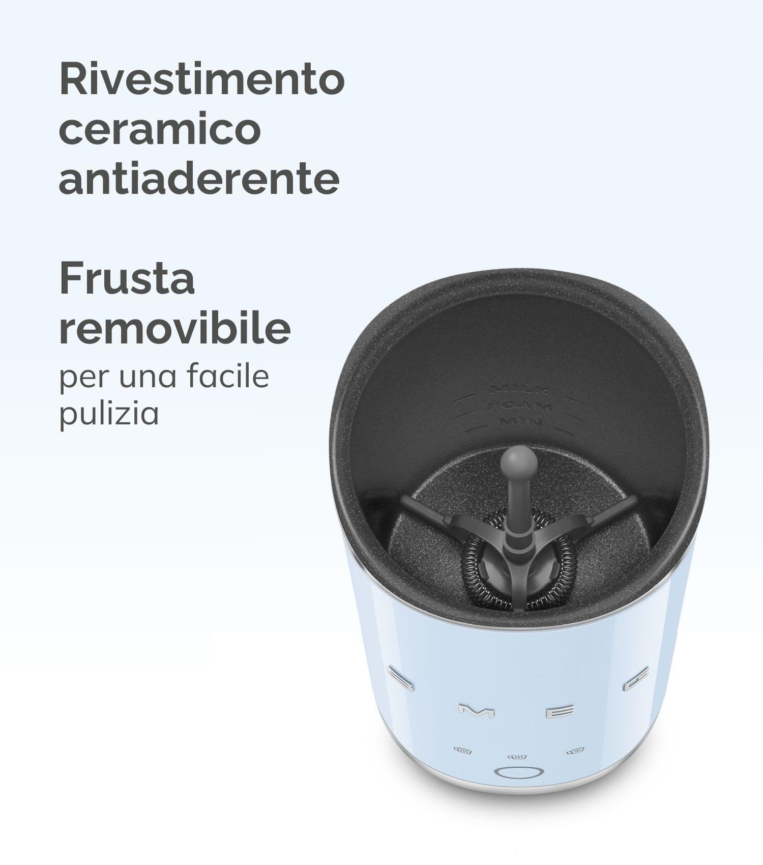 Smeg, Montalatte Elettrico MFF02WHEU, 3 Funzioni Bevanda, Frusta Removibile, Rivestimento Ceramico Antiaderente, 500 W, Bianco