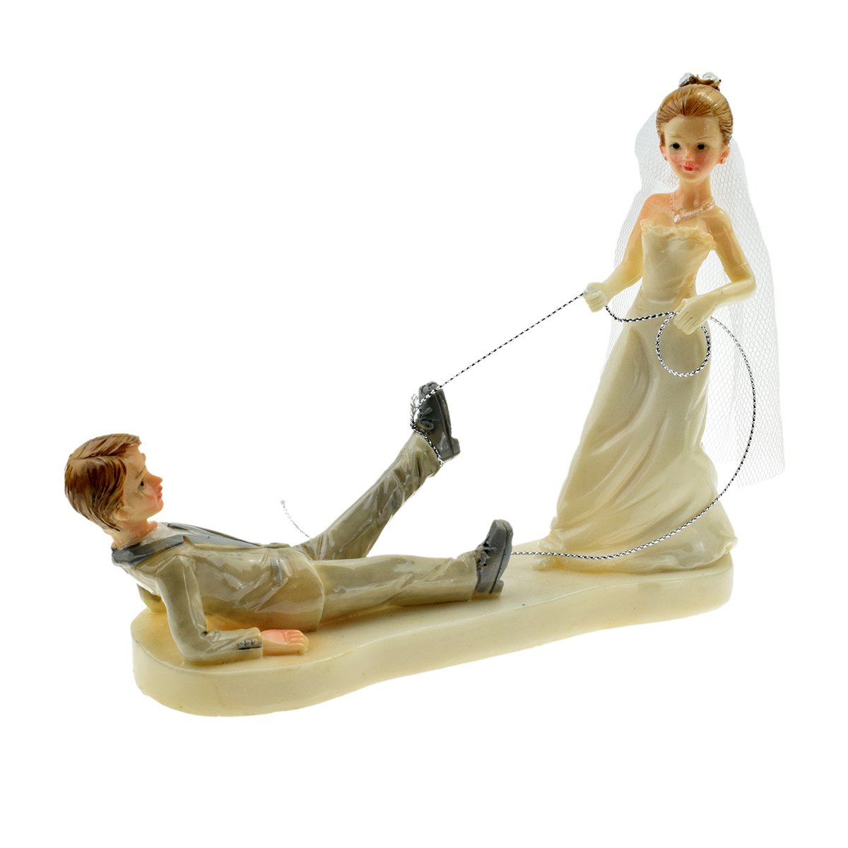 Comical Bride Dragging Groom Cake Topper