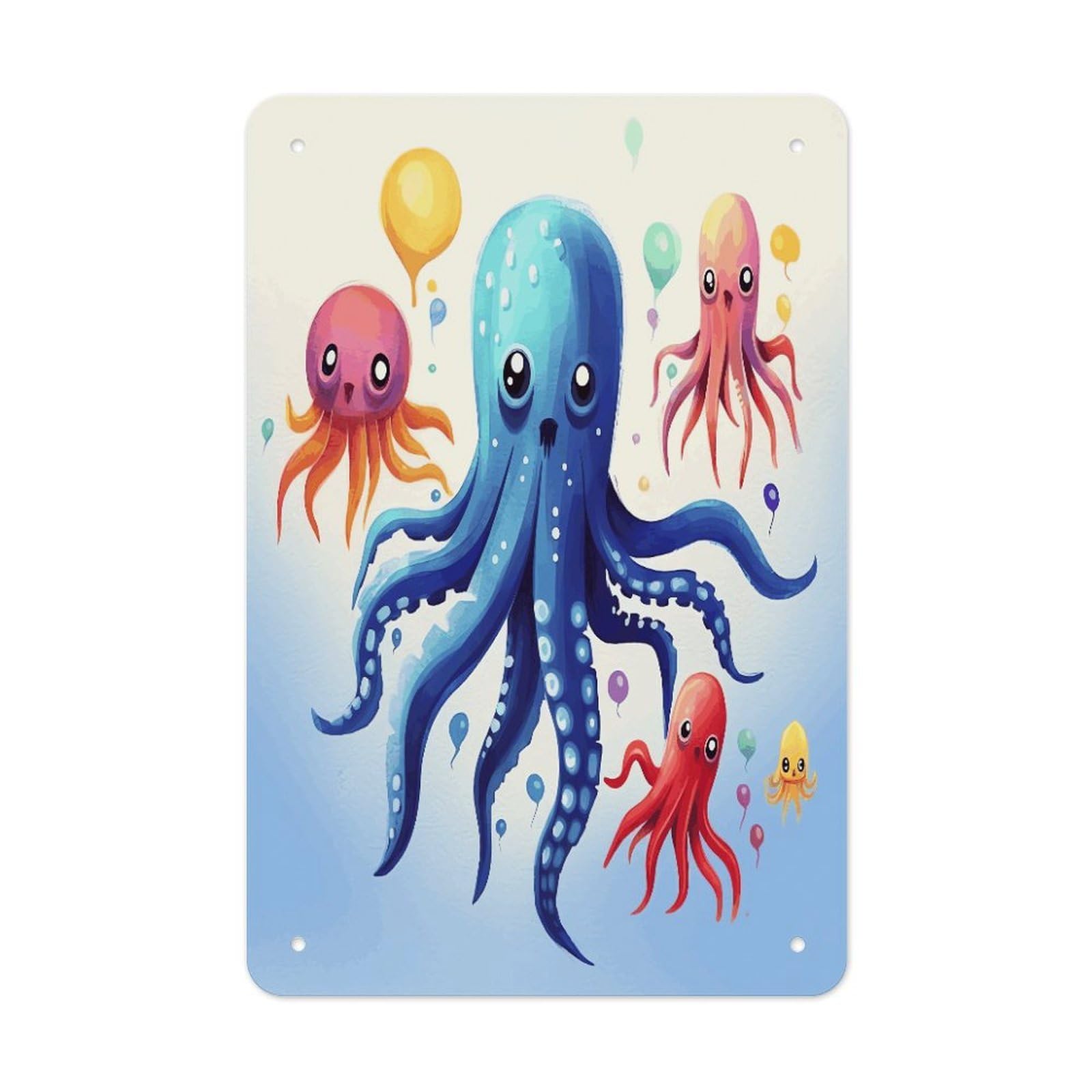 Colorful Squid Octopus Metal Tin Sign Wall Decor Funny Retro Sign Weatherproof Metal Wall Art for Indoor Or Outdoor Retro Tin Signs for Kitchen Office Home Bar Decor 11.8 X 7.9 Inch