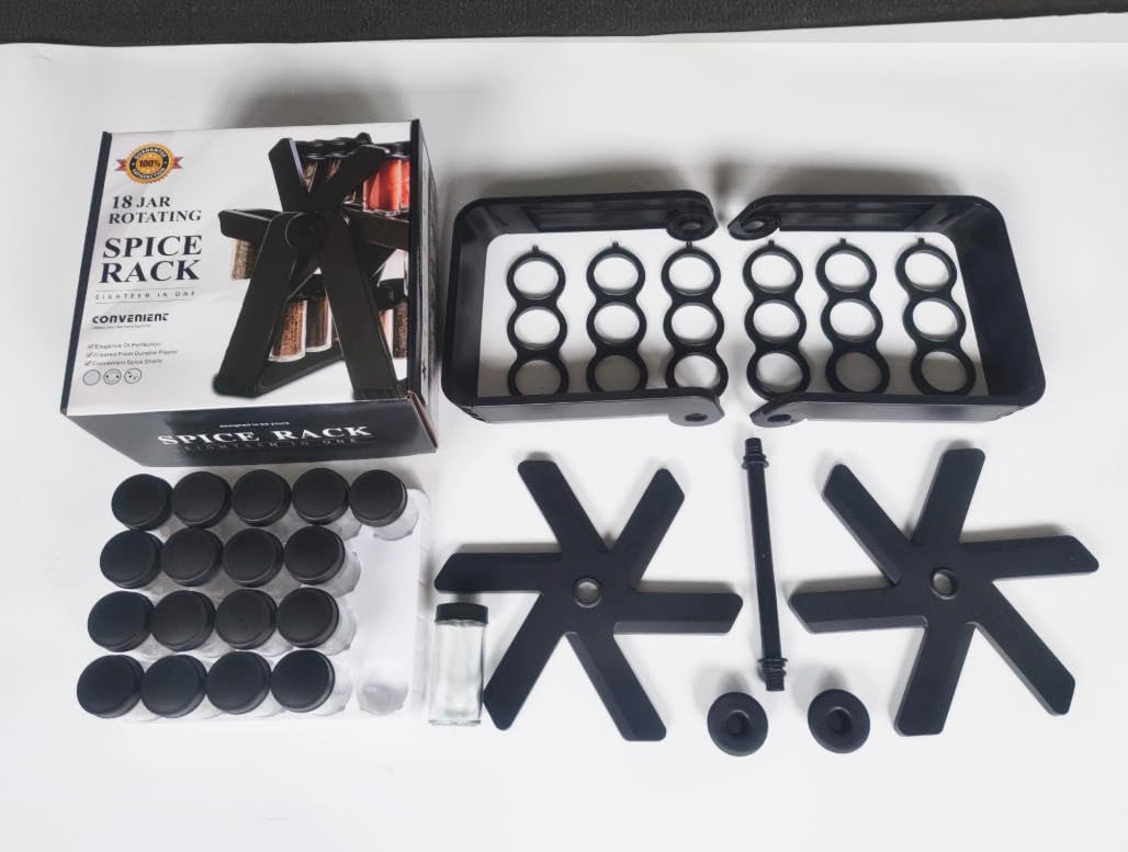 Carrusel de especias giratorio 360° con 21 tarros de especias negros, estante para especias con tarros y organizador de especias para tu cocina, set B (botella de plástico)