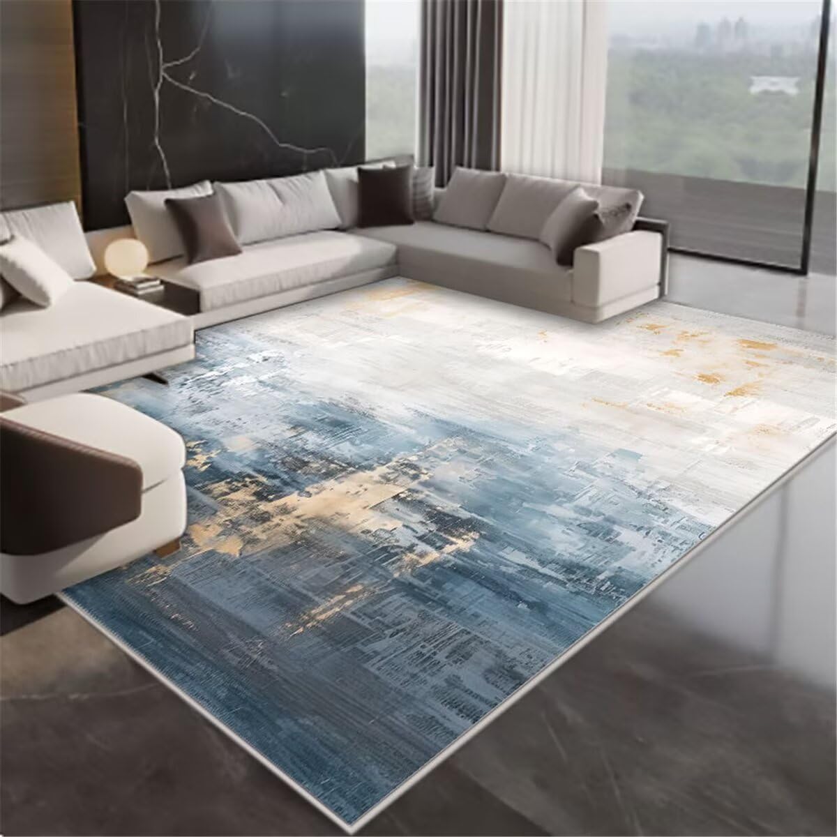 Tapis De Chambre Enfant Tapis Lavable en Machine Salon Simplicité Gris-Bleu avec Tapis de Chambre Confortable Anti-salissure Tapis Exterieur Terrasse Grande Taille 120X160CM