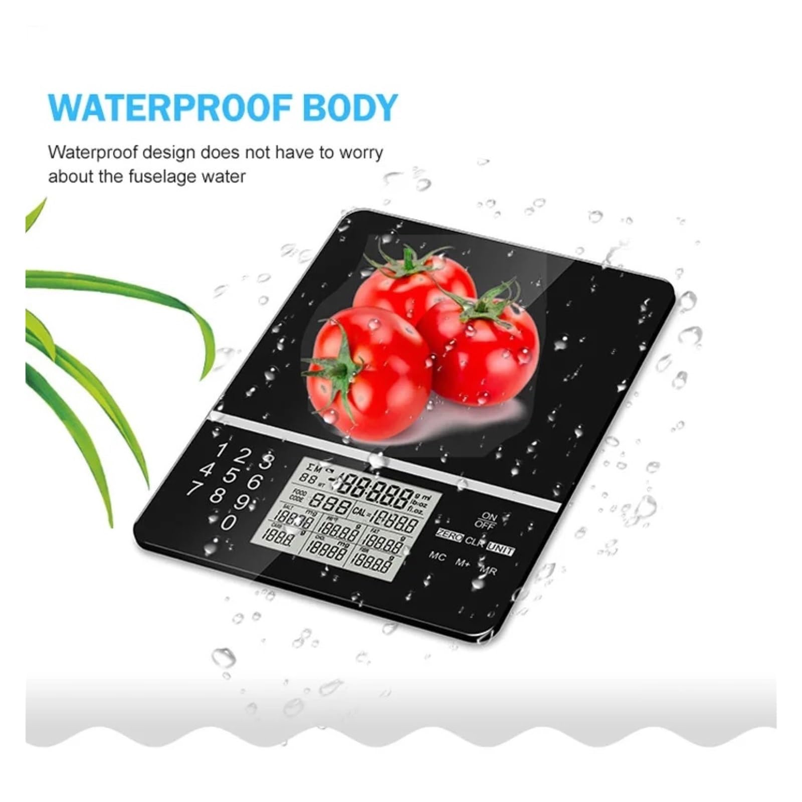 Bilancia digitale, Bilancia nutrizionale intelligente da 5 kg, bilancia digitale per alimenti touch screen in vetro temperato impermeabile per cottura al forno