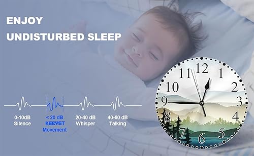 Miniatura 6 de Reloj de pared de paisaje natural, montaña y lago Natures Hills, árbol en ríos, reloj silencioso de 10 pulgadas sin tictac, funciona con pilas para