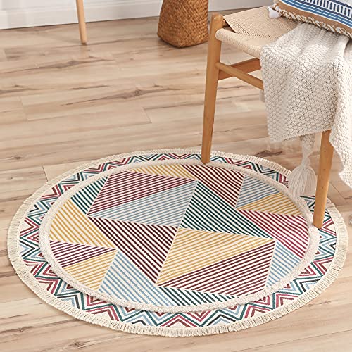 Topotdor Runder Teppich Mit Sonnenregenbogen – 160 Cm, Ultraweich, Waschbar, Boho-Design Für Kinderzimmer & Mehr
