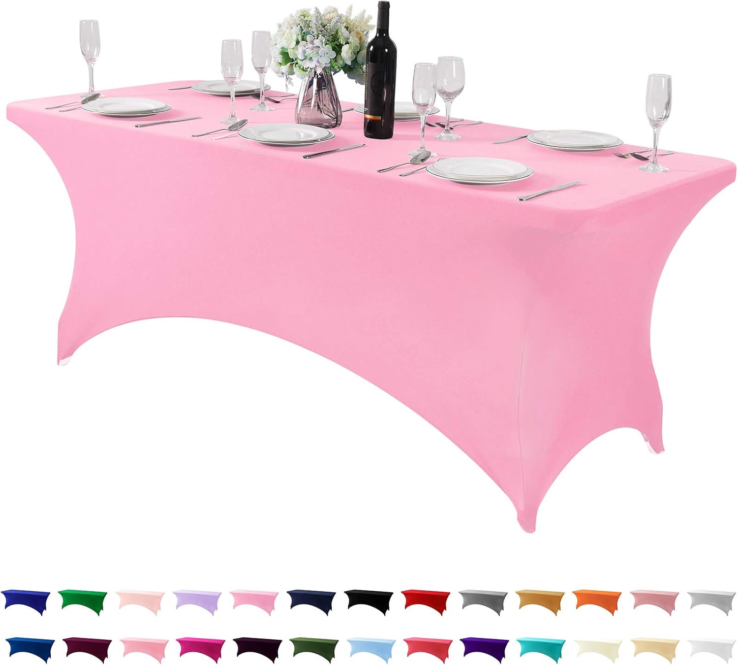 Spandex Table Cover for 6Ft Table Universal Fitted Stretch Tablecloth for Party, Banquet, Wedding and Events-Pink 1PACK 6FT Pink