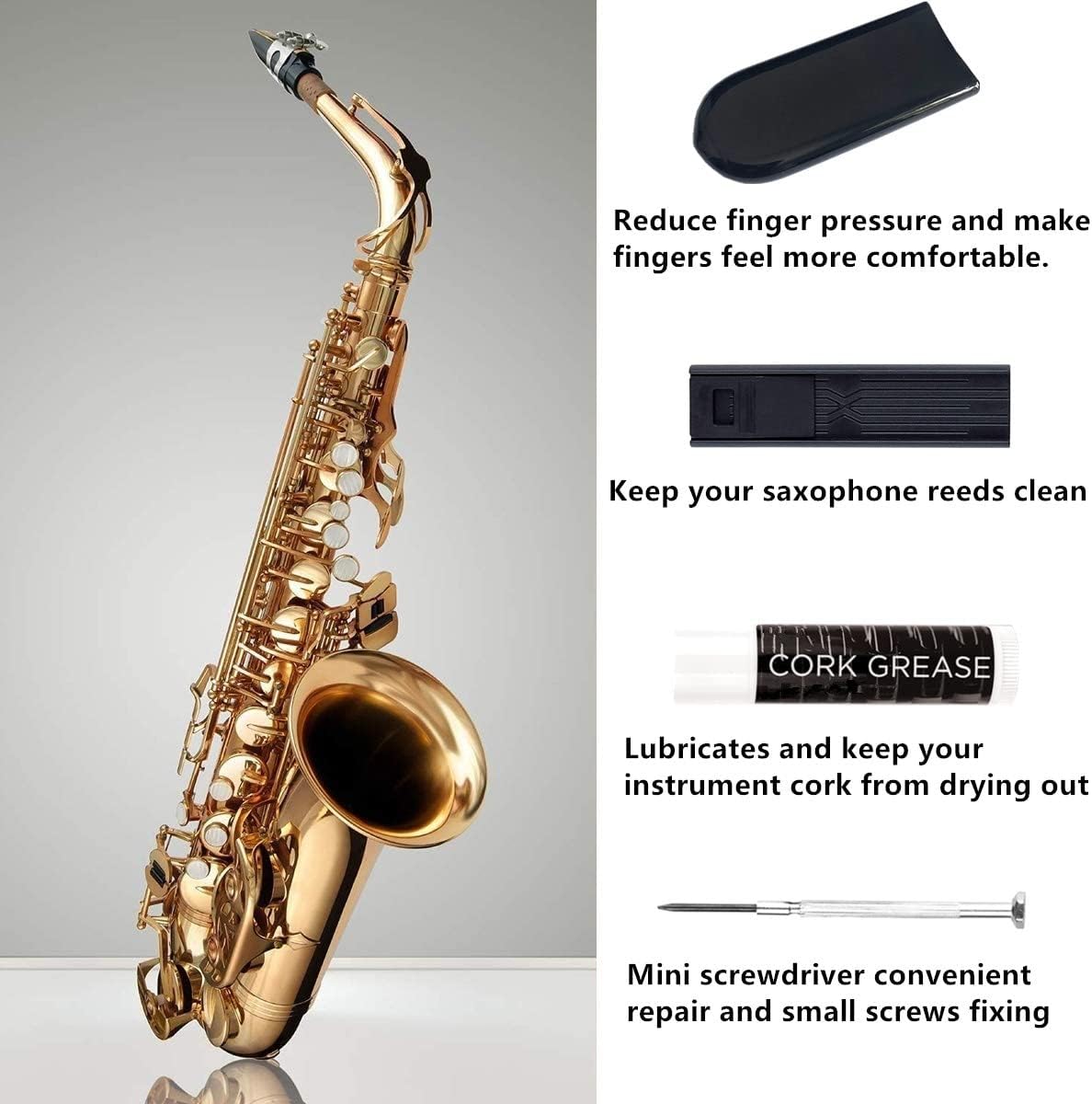 SKYNEO Saxophone Cleaning kit, Clarinet Cleaning Kit with Maintenance Kit,Cork Grease,Swab,Strap,Cleaning Cloth,Thumb Rest,Reed Case,Mouthpiece Brush and More : Musical Instruments