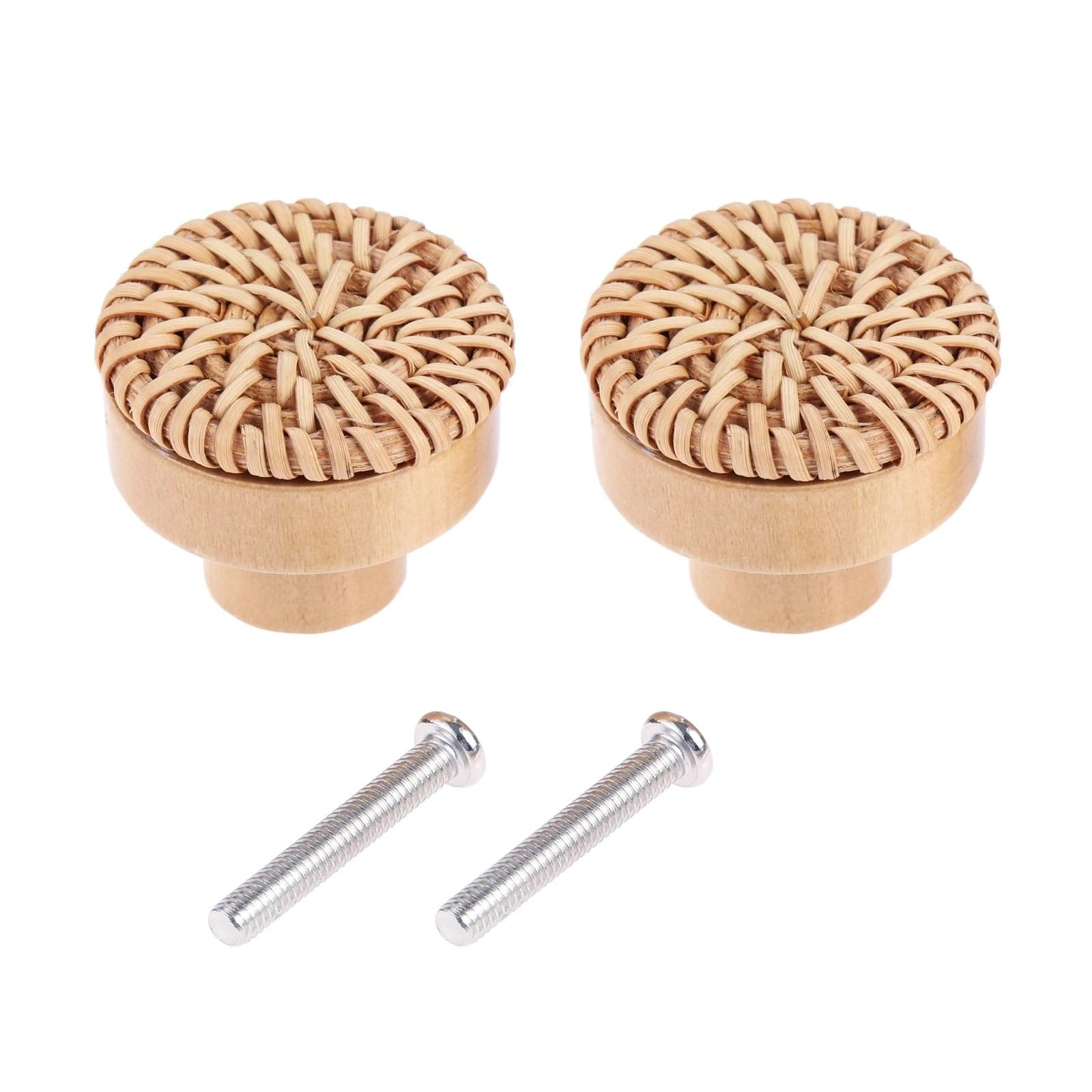 NHralpajj Wood Rattan Woven Vanity Drawer Pull