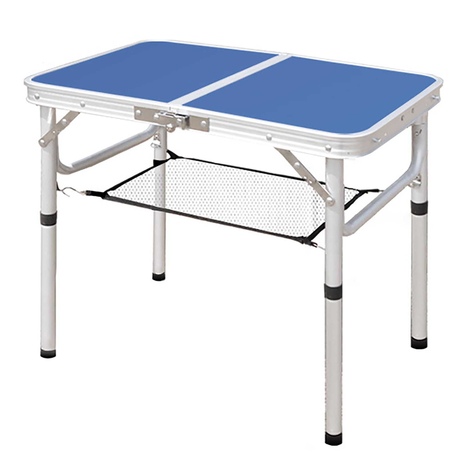 Table de camping pliante légère en aluminium bleu avec filet