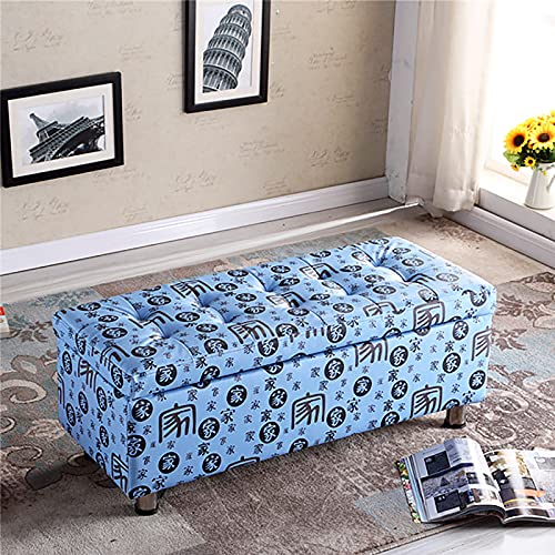TMKDNNKG Banco otomano de Piel sintética con almacenaje, Bancos rectangulares, Taburete Moderno para Sala de Estar, Pasillo, Zapatero, taburetes multifunción, diseño Azul, 60 x 40 x 4