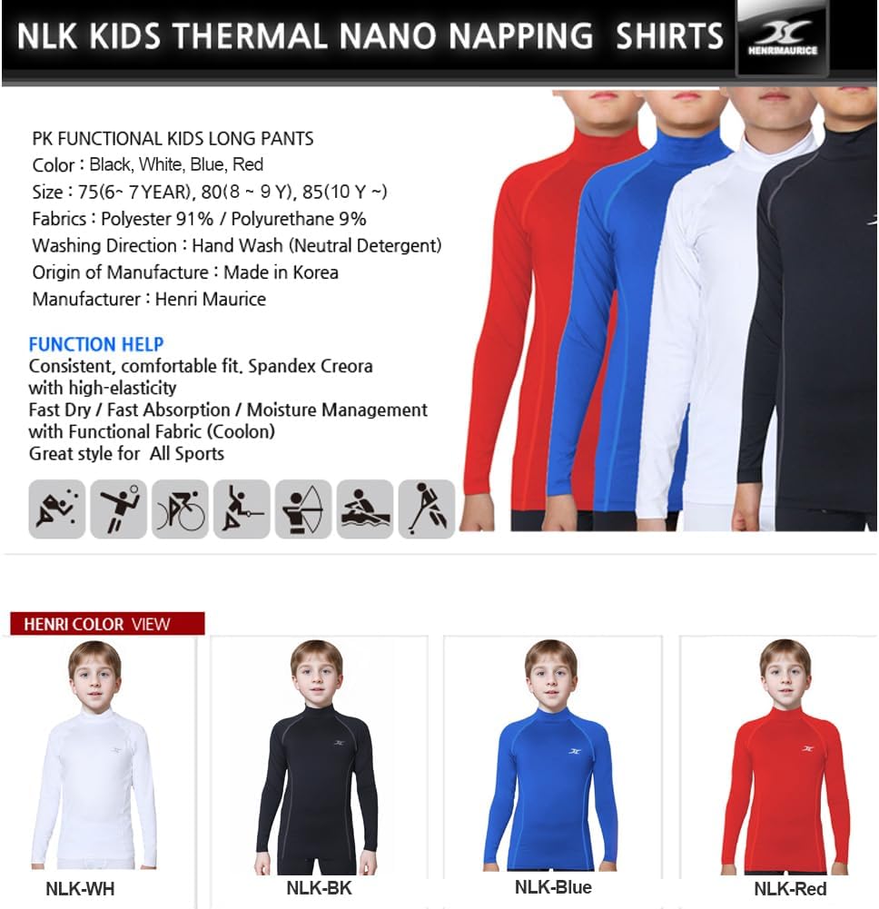 Thermal Underwear Kids Mock Turtleneck Shirts Compression Tops Base Layer NLK