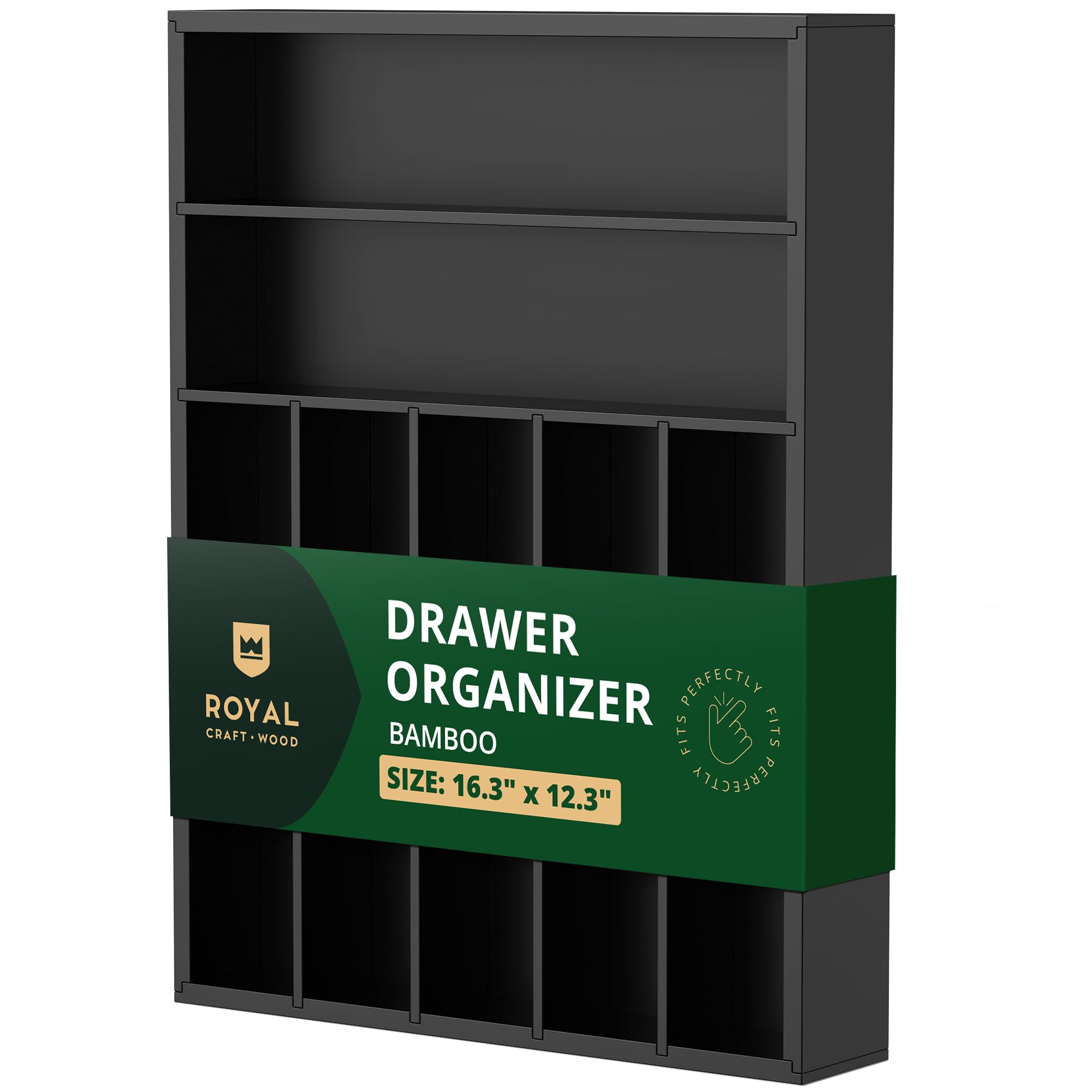 ROYAL CRAFT WOOD Bamboo Kitchen Drawer Organizer - Silverware Organizer/Utensil Holder and Cutlery Tray (Black)