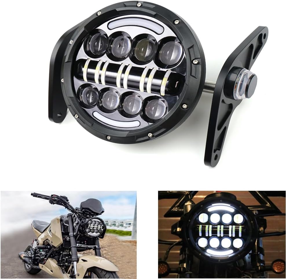 7 Inch 60W Motorbike LED Headlight Head Lamp 12-36V Round LED Headlight 3400LM 6500K For Grom 125 MSX125 2013-2016 Ducati Venom X12RS 125 (black color shell B)