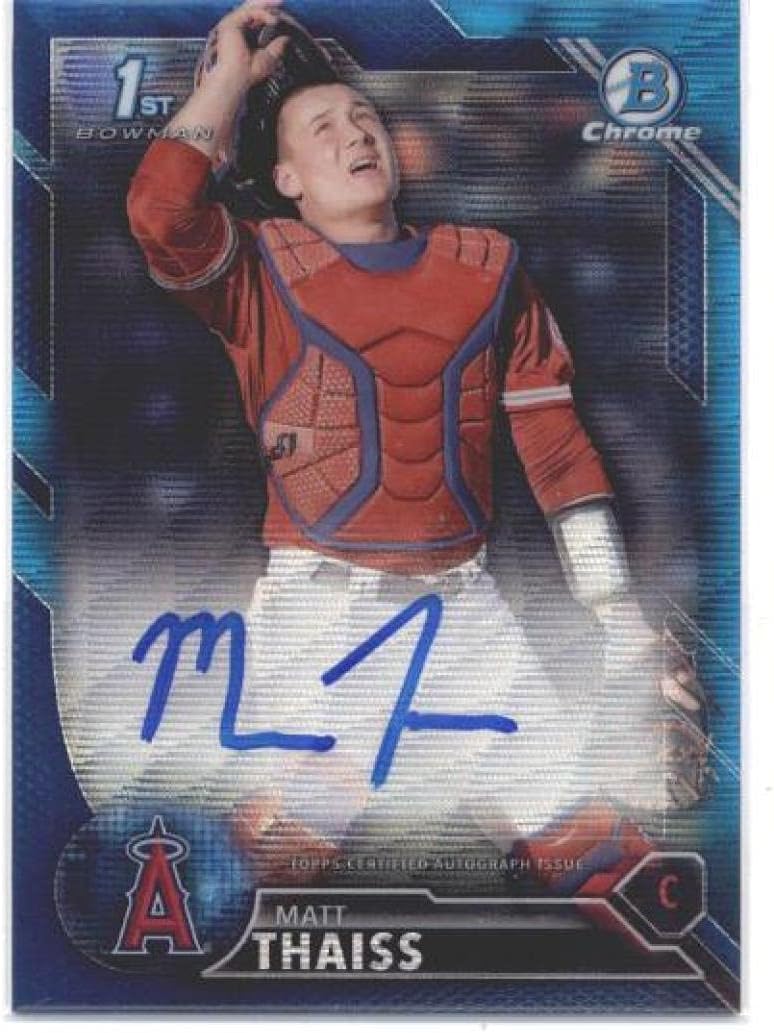 2016 Bowman Chrome Draft Draft Pick Autographs Blue Wave Refractors #CDAMT Matt Thaiss - Los Angeles Angels MLB Baseball Card (Autographed) /150 NM-MT